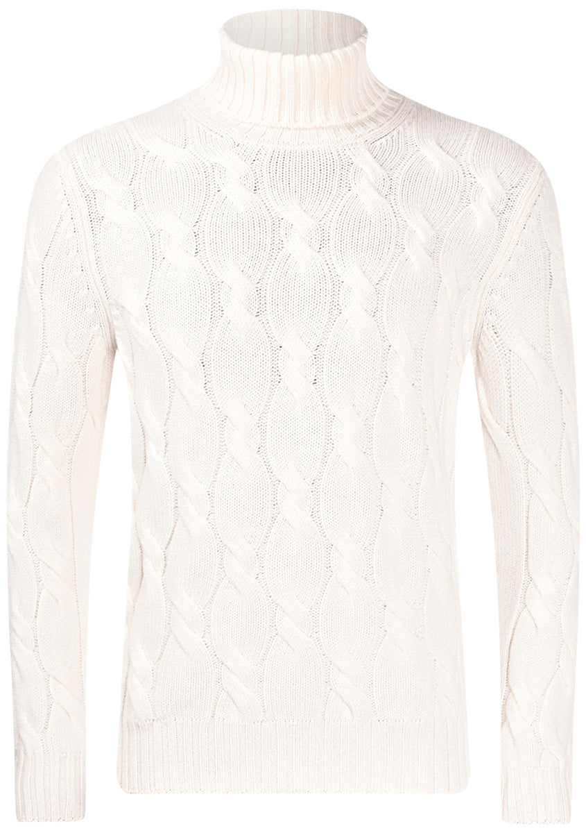 GRAN SASSO Maglione Uomo Dolcevita Trecce-Bianco