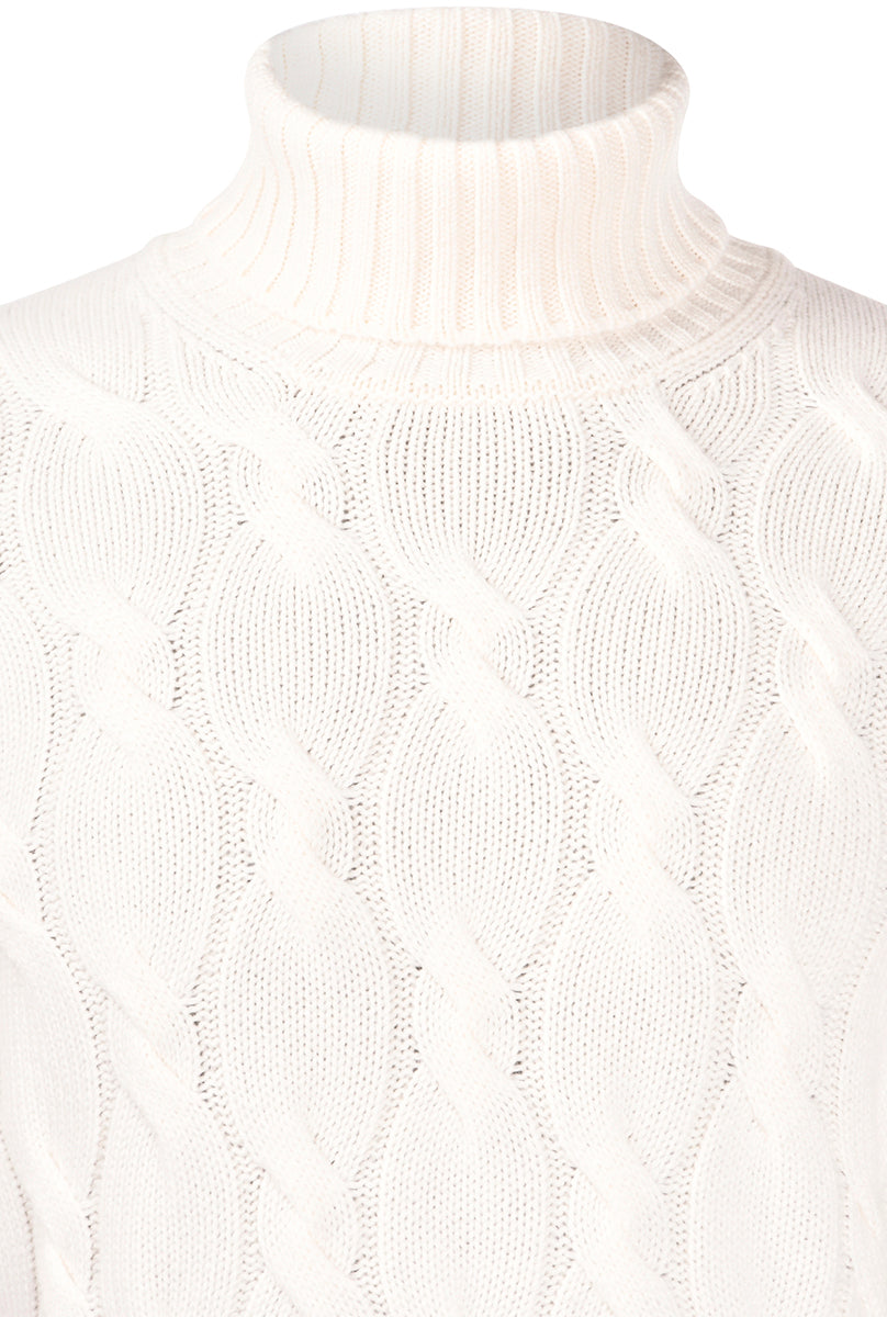 GRAN SASSO Maglione Uomo Dolcevita Trecce-Bianco