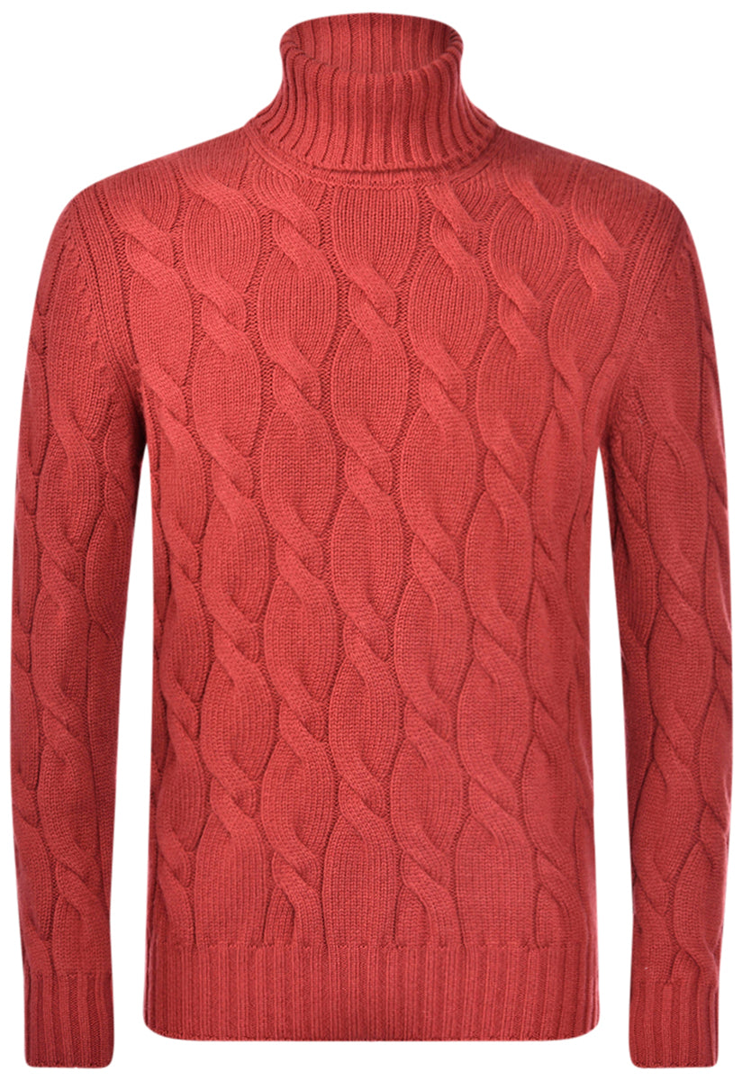 GRAN SASSO Maglione Uomo Dolcevita Trecce-Rosso