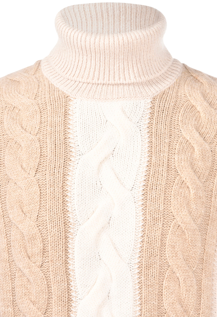 GRAN SASSO Maglione Uomo Dolcevita Trecce Lana Super Geelong-Beige