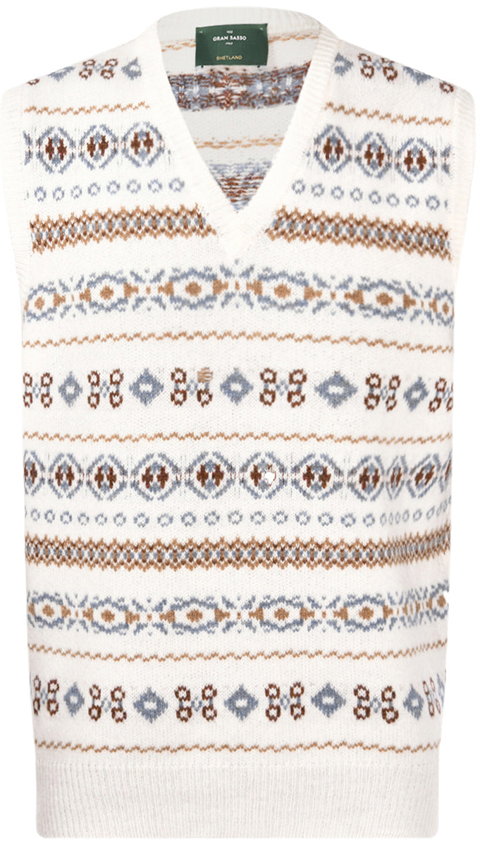 GRAN SASSO Gilet Uomo Jacquard Lana Shetland-Bianco