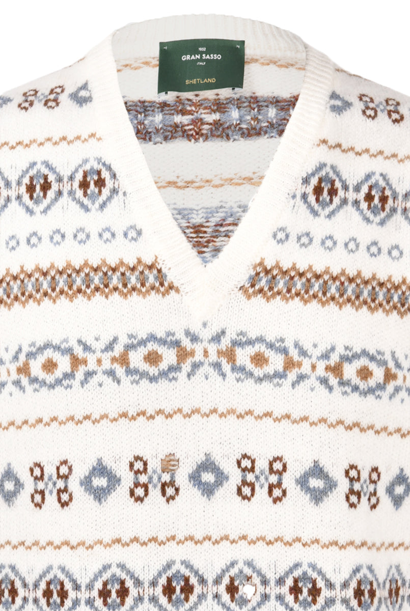 GRAN SASSO Gilet Uomo Jacquard Lana Shetland-Bianco