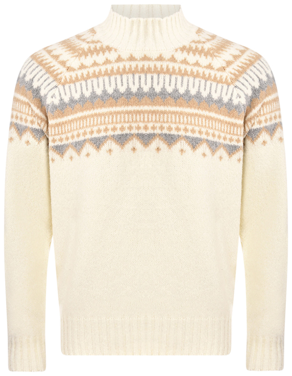 GRAN SASSO Maglione Uomo Lupetto Lana Fantasia-Bianco