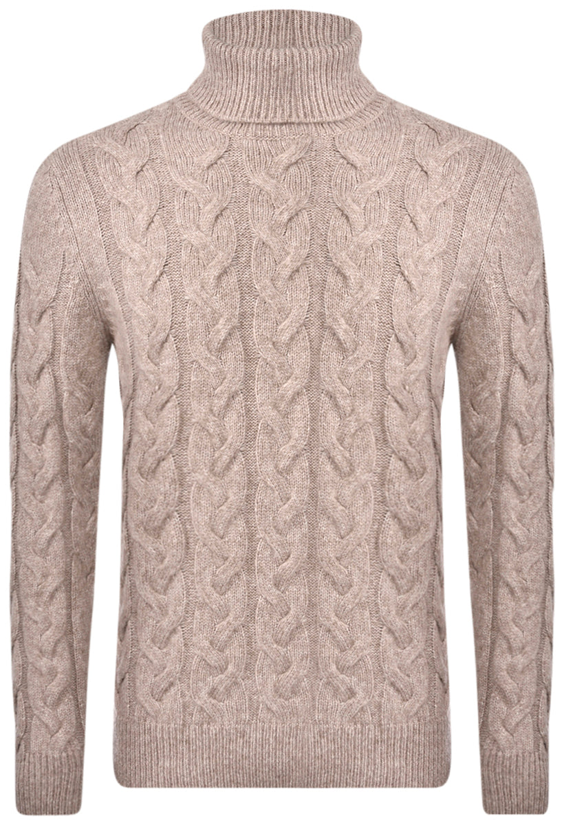 GRAN SASSO Maglione Uomo Dolcevita Trecce-Tortora