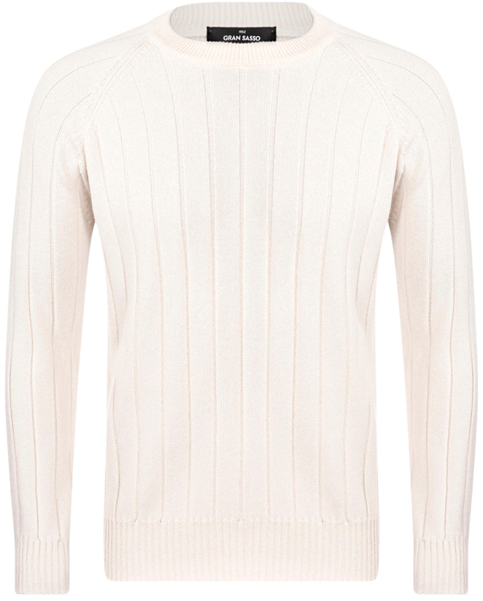 GRAN SASSO Maglia Uomo Girocollo Coste-Bianco