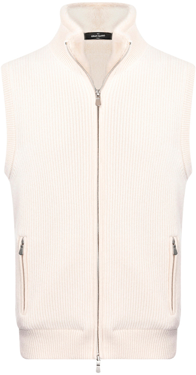GRAN SASSO Gilet Uomo Cashmere Ecopelliccia-Bianco