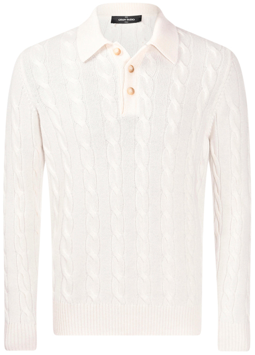 GRAN SASSO Maglia Uomo Polo Trecce-Bianco