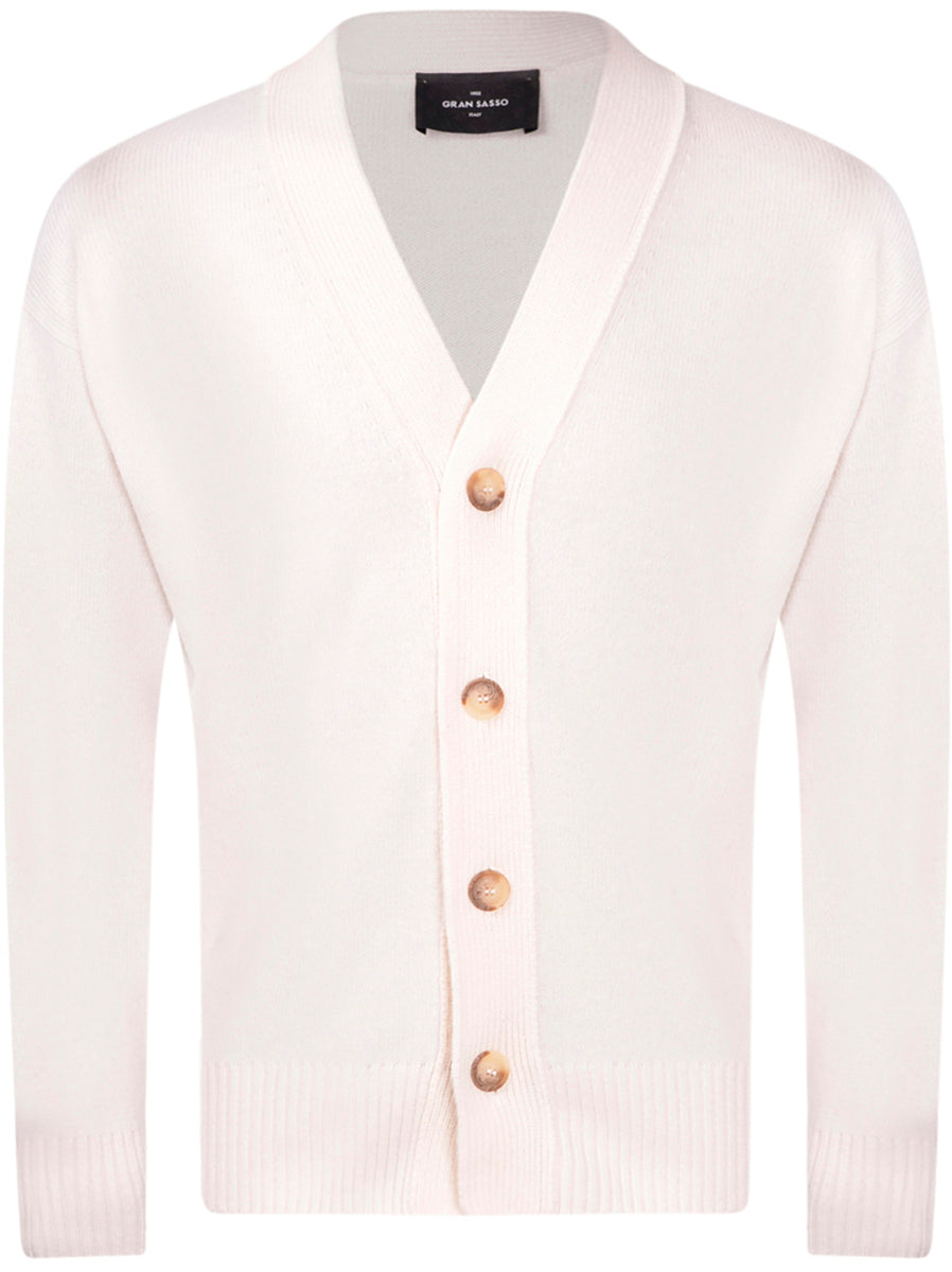 GRAN SASSO Cardigan Uomo Lana Super Geelong-Bianco