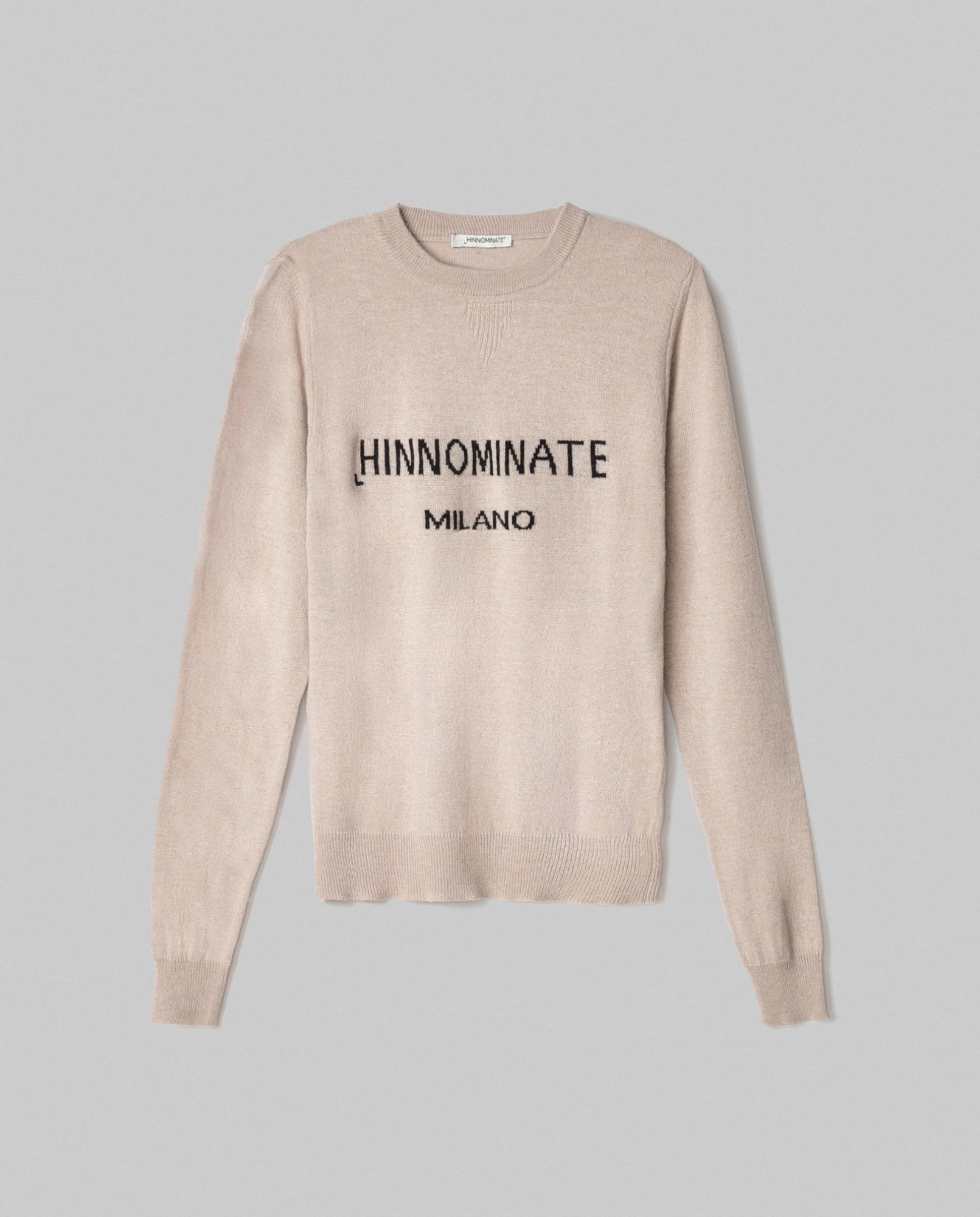 HINNOMINATE Maglia Donna Girocollo Logo Jacquard-Beige Sand