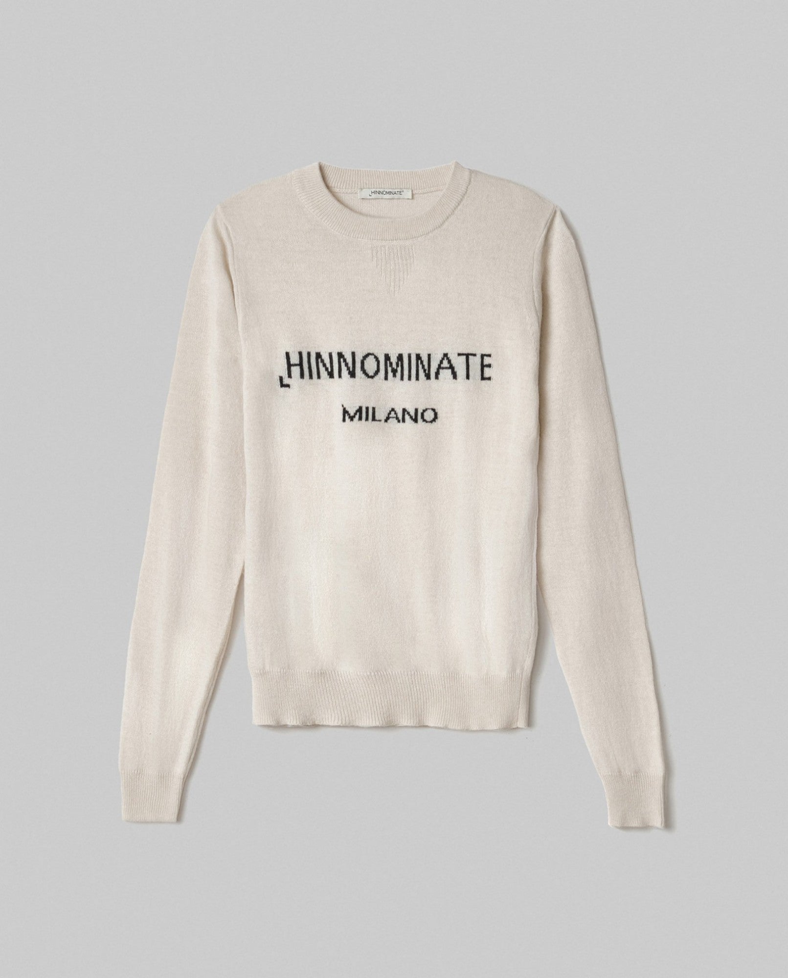 HINNOMINATE Maglia Donna Girocollo Logo Jacquard-Bianco Burro