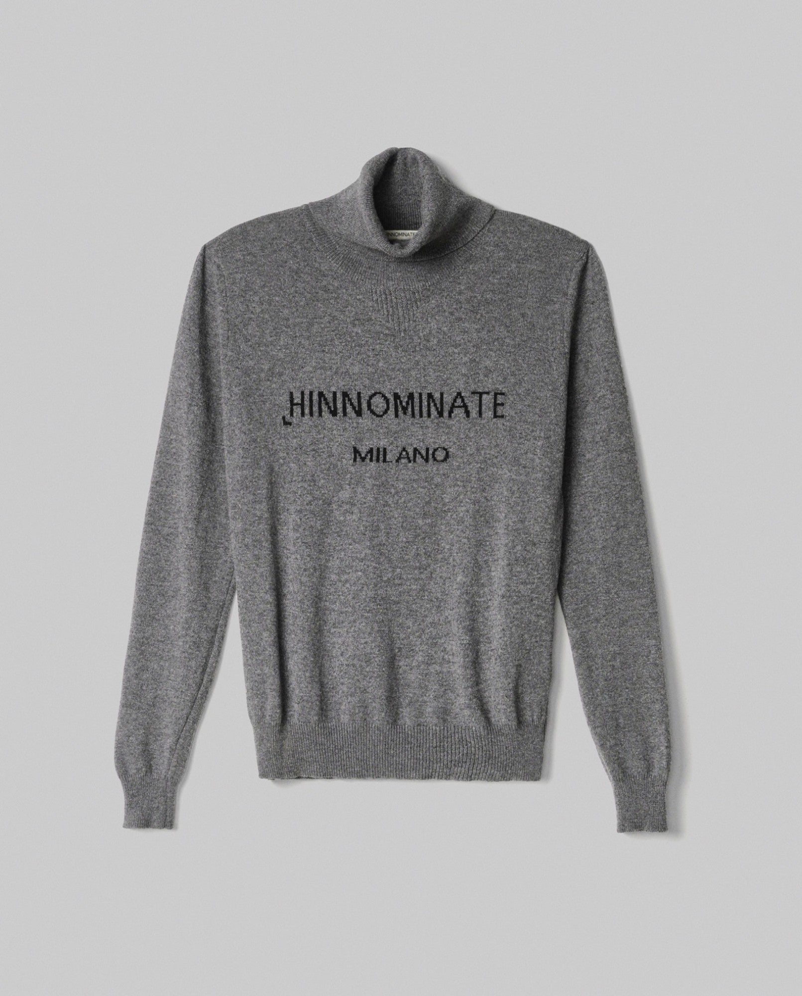 HINNOMINATE Maglia Donna Dolcevita Logo Jacquard-Grigio Melange