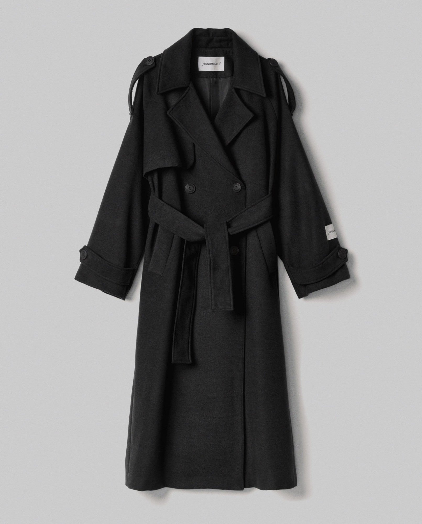 HINNOMINATE Cappotto Donna Lungo Panno Cintura-Nero