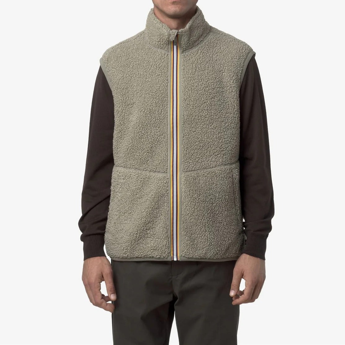 K-WAY Gilet Uomo YANNICK SHERPA POLAR Reversible-Green Oak