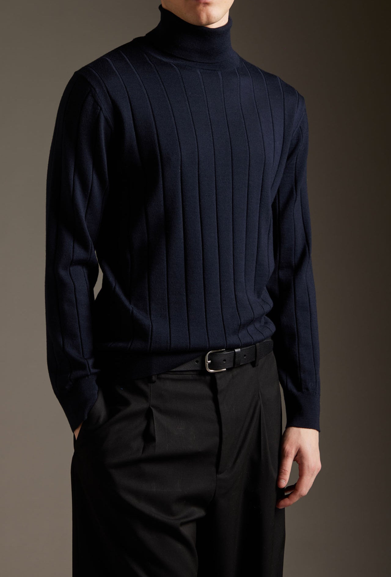 KANGRA Maglia Dolcevita Uomo Coste Lana-Blu