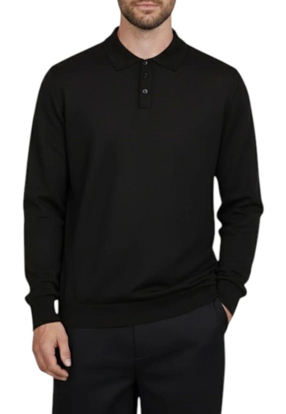 KANGRA Polo Uomo Lana Merino-Nero