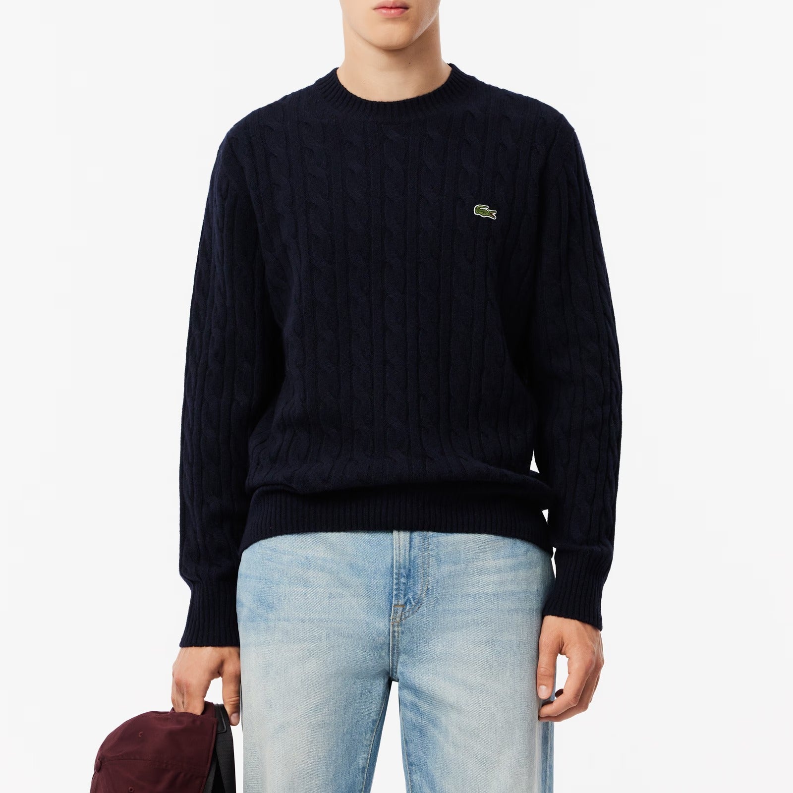 LACOSTE Pullover Uomo Lana Cardata Trecce-Blu Navy