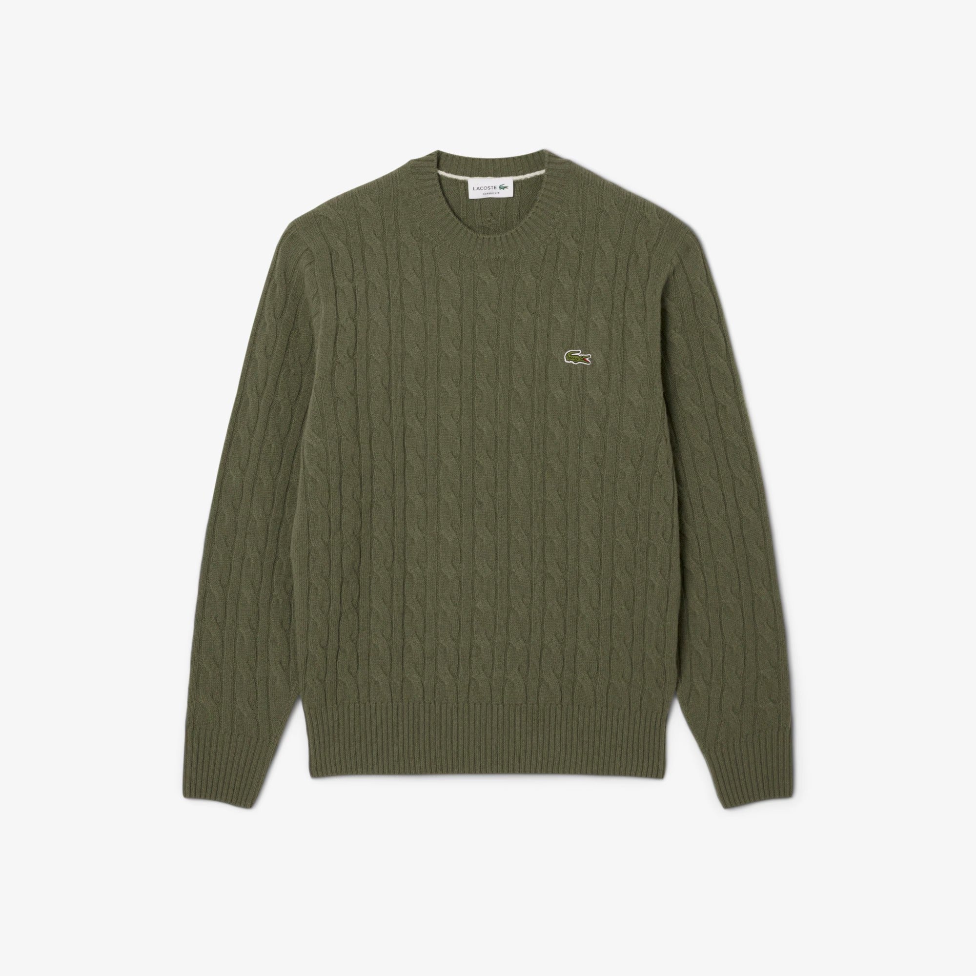 LACOSTE Pullover Uomo Lana Cardata Trecce-Verde Cachi