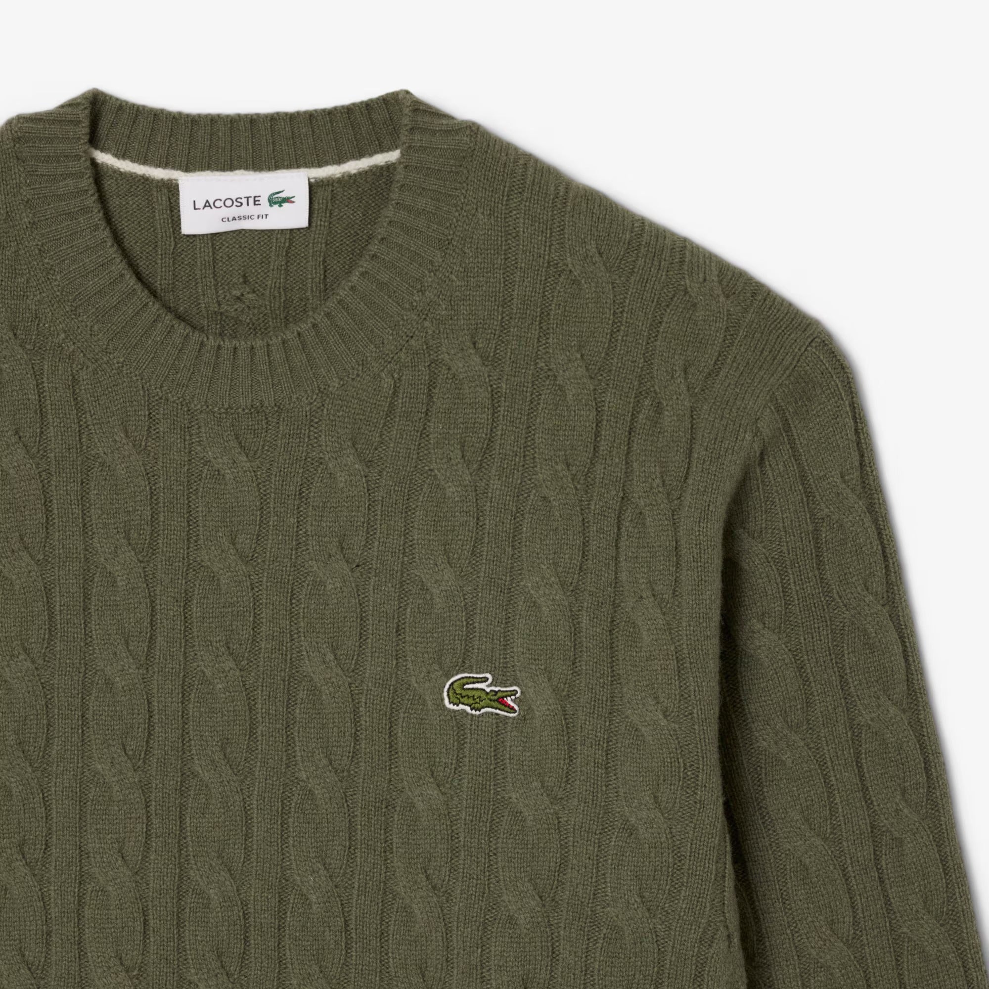 LACOSTE Pullover Uomo Lana Cardata Trecce-Verde Cachi