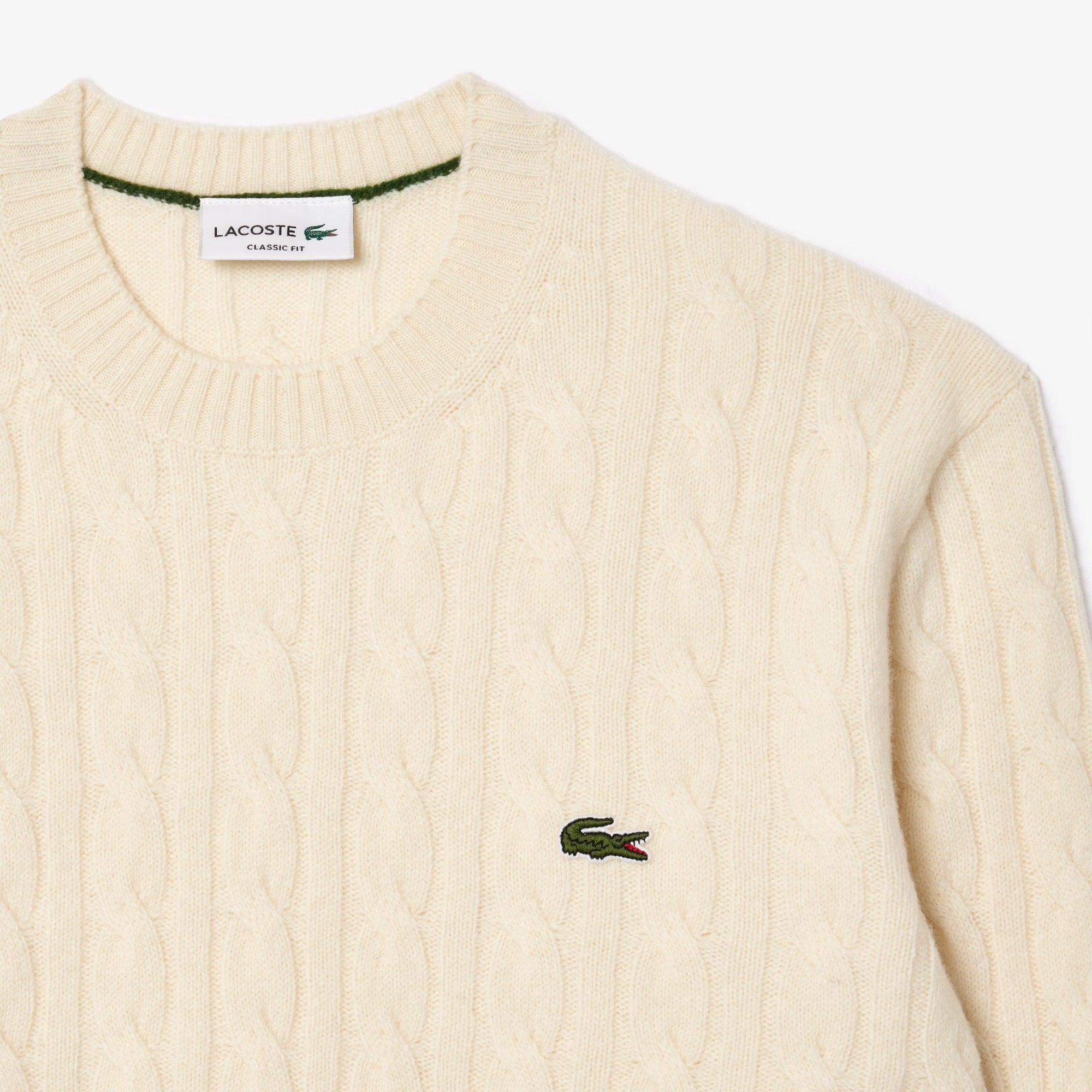 LACOSTE Pullover Uomo Lana Cardata Trecce-Bianco
