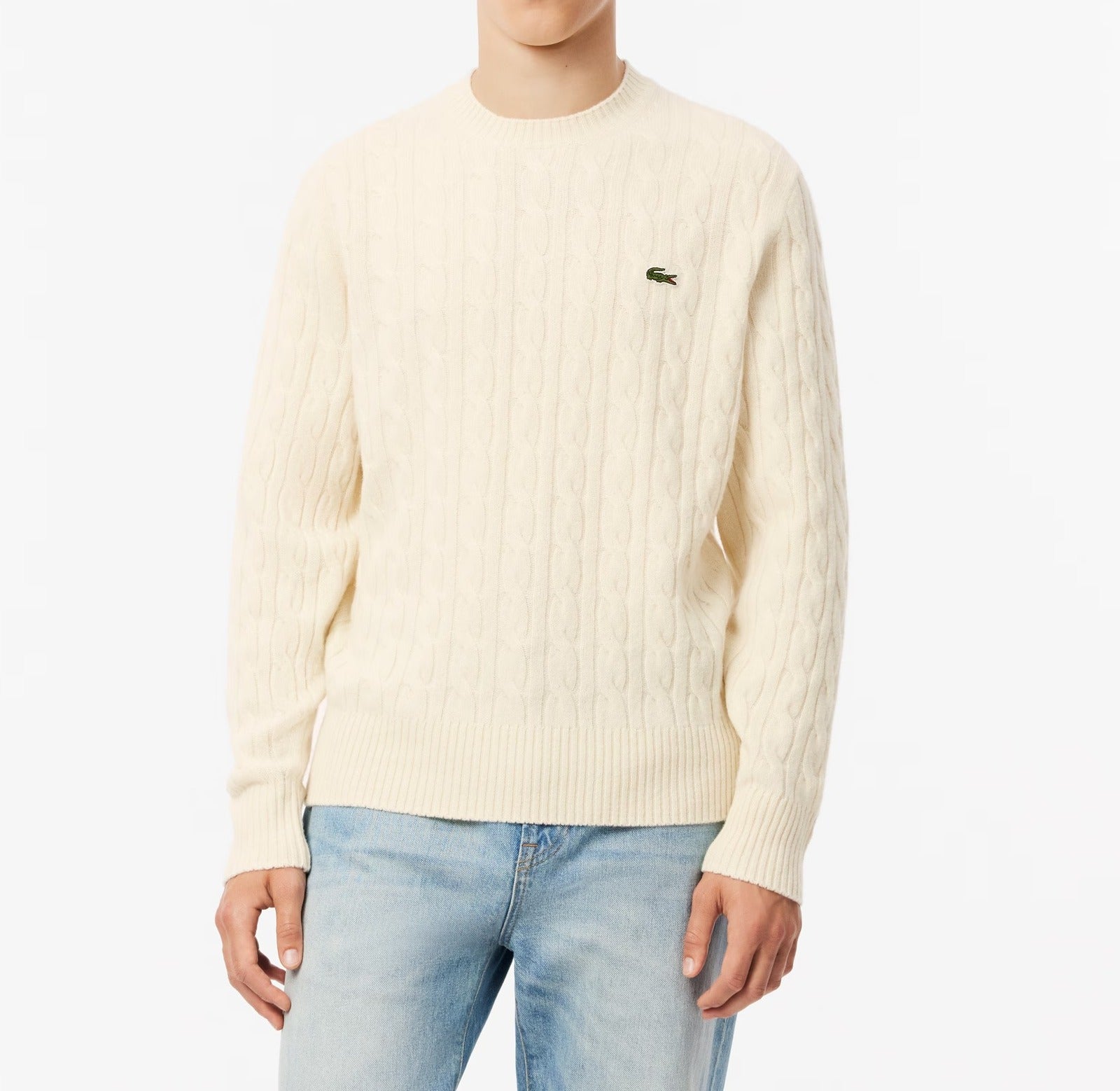 LACOSTE Pullover Uomo Lana Cardata Trecce-Bianco