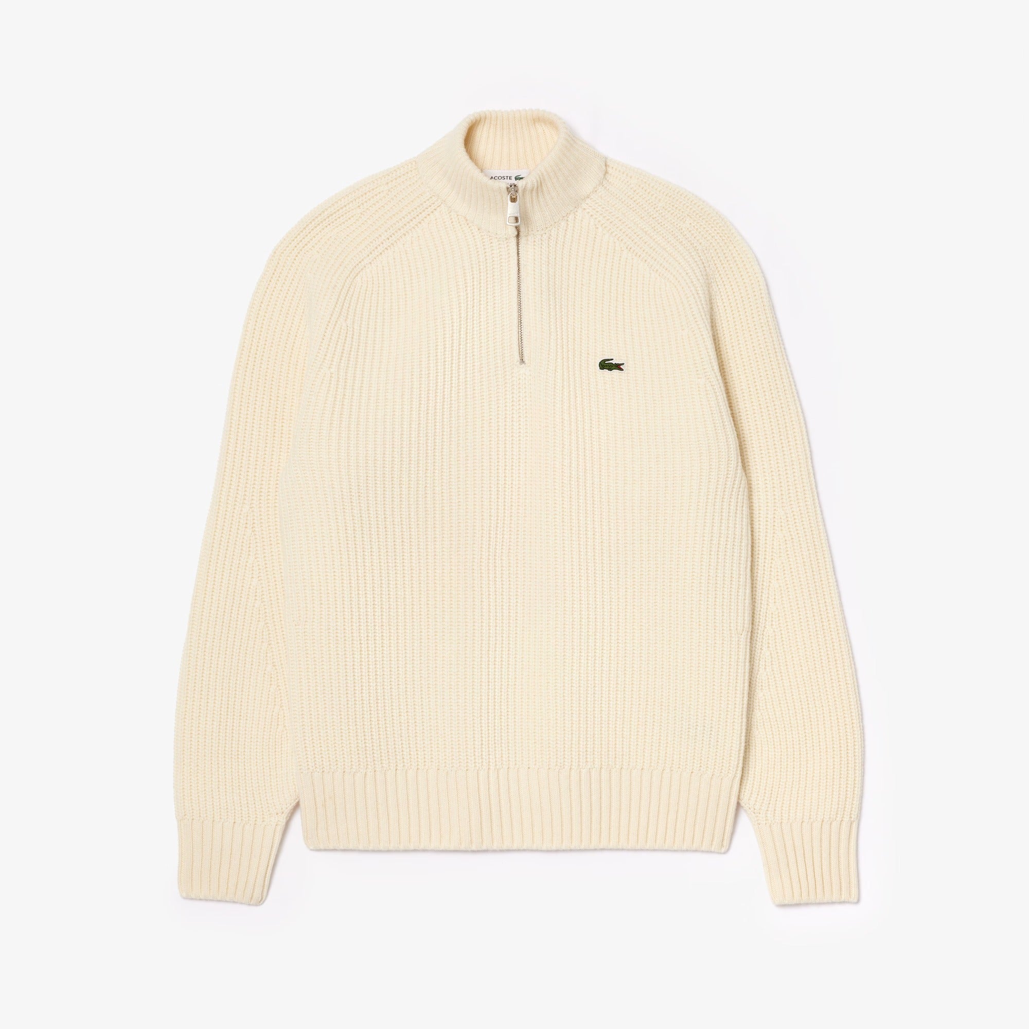 LACOSTE Pullover Uomo Lana Cardata Mezza Zip-Bianco