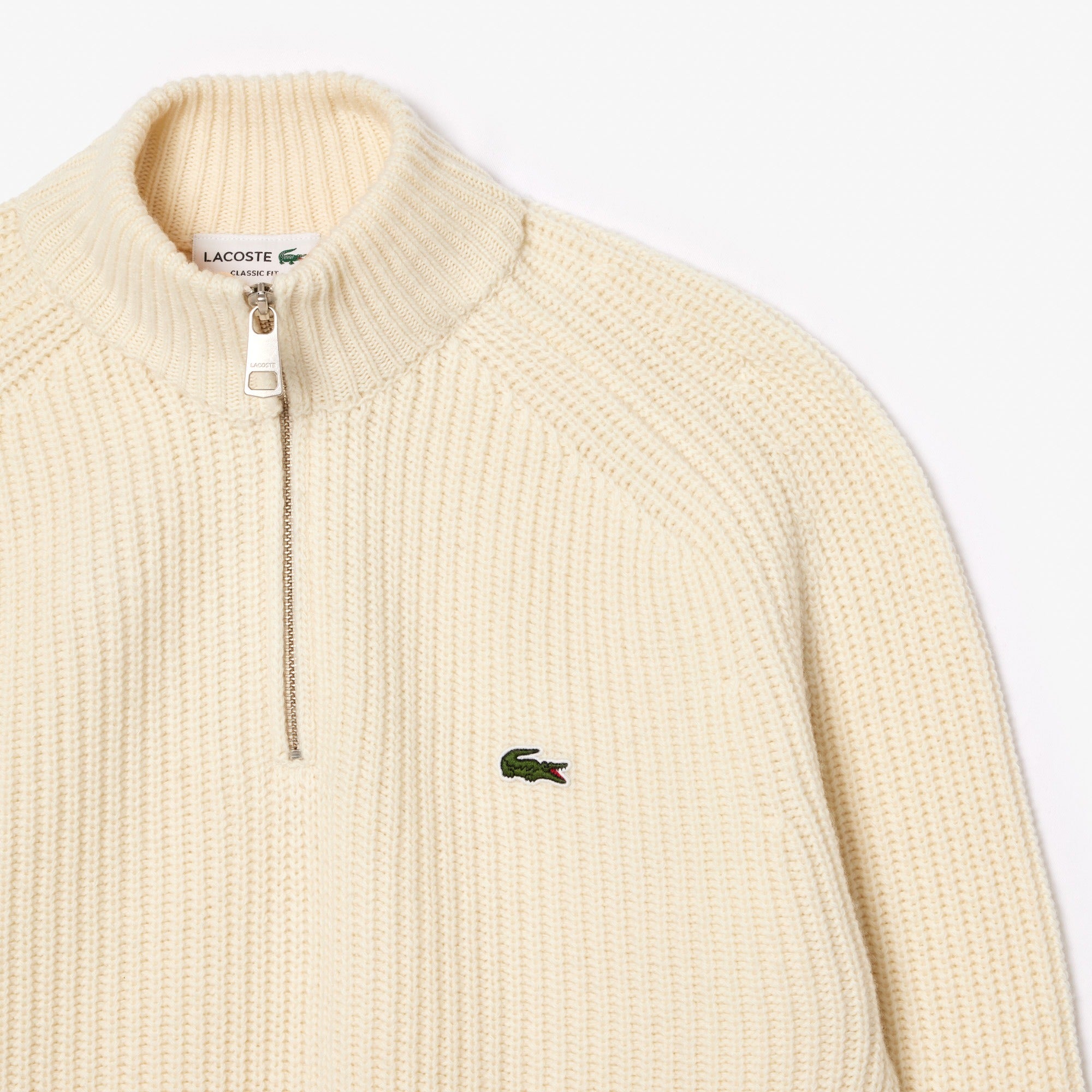 LACOSTE Pullover Uomo Lana Cardata Mezza Zip-Bianco