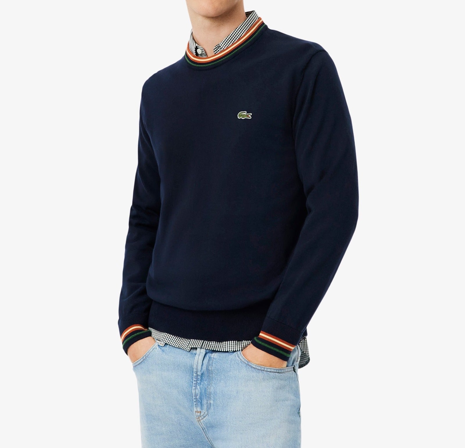 LACOSTE Pullover Uomo Cotone Righe-Blu Navy