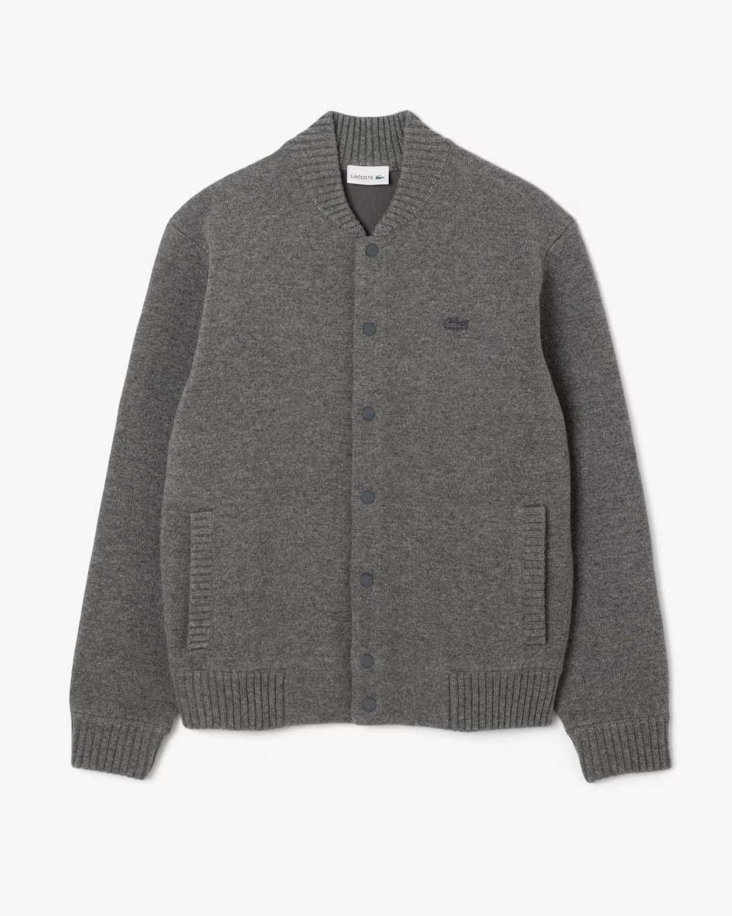 LACOSTE Cardigan Bomber Uomo Lana Merino-Grigio Chine