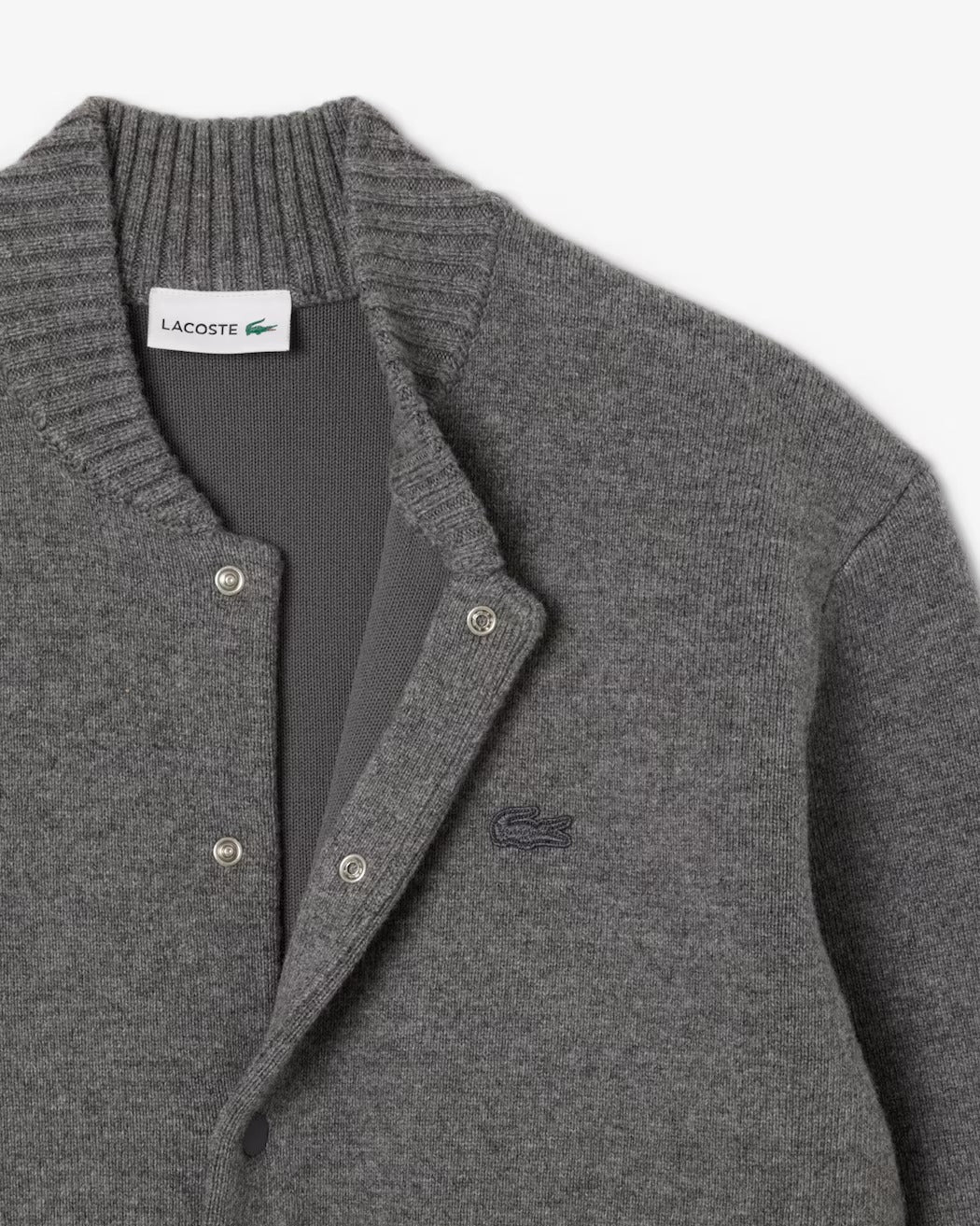 LACOSTE Cardigan Bomber Uomo Lana Merino-Grigio Chine