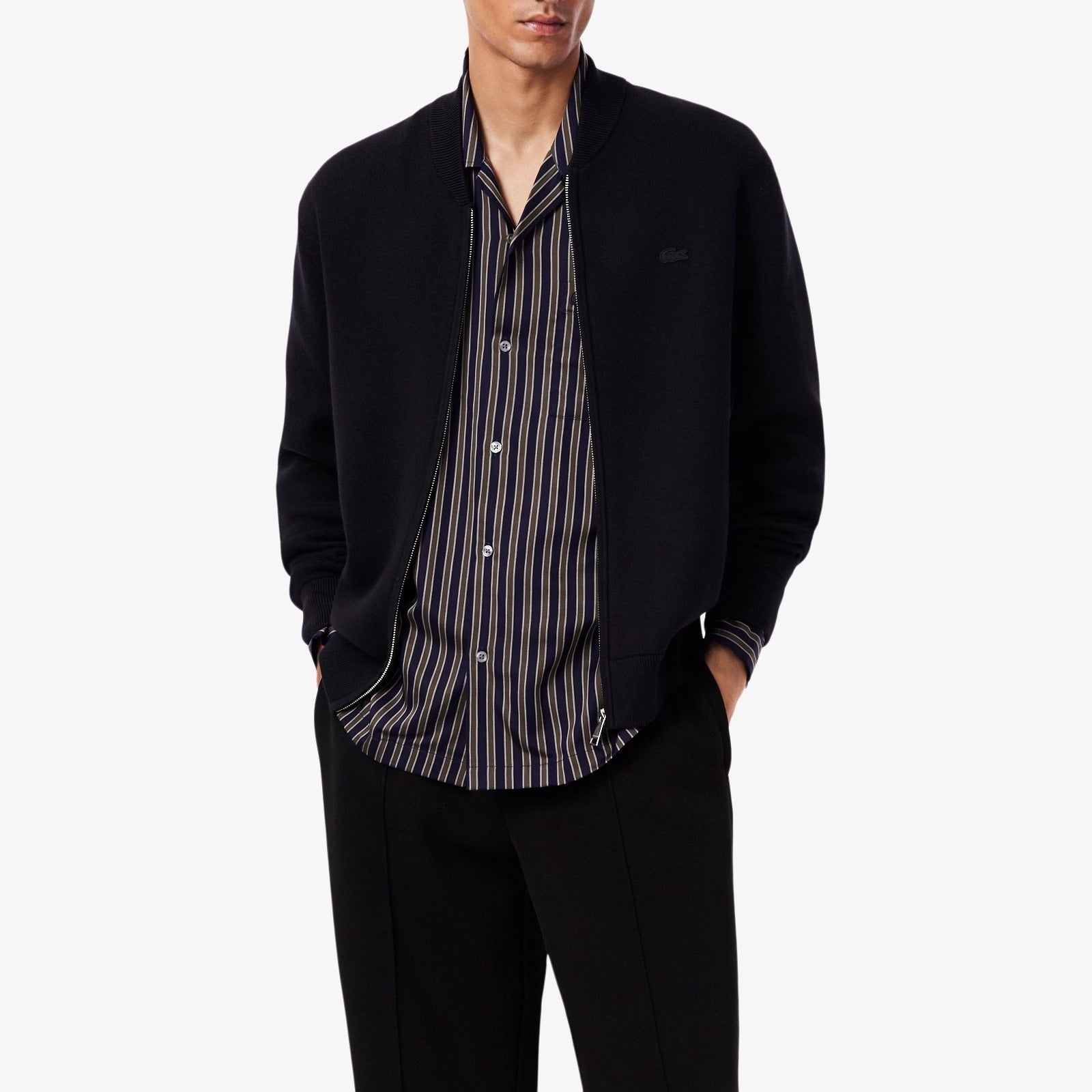LACOSTE Pullover Uomo Cotone Lana Zip-Nero