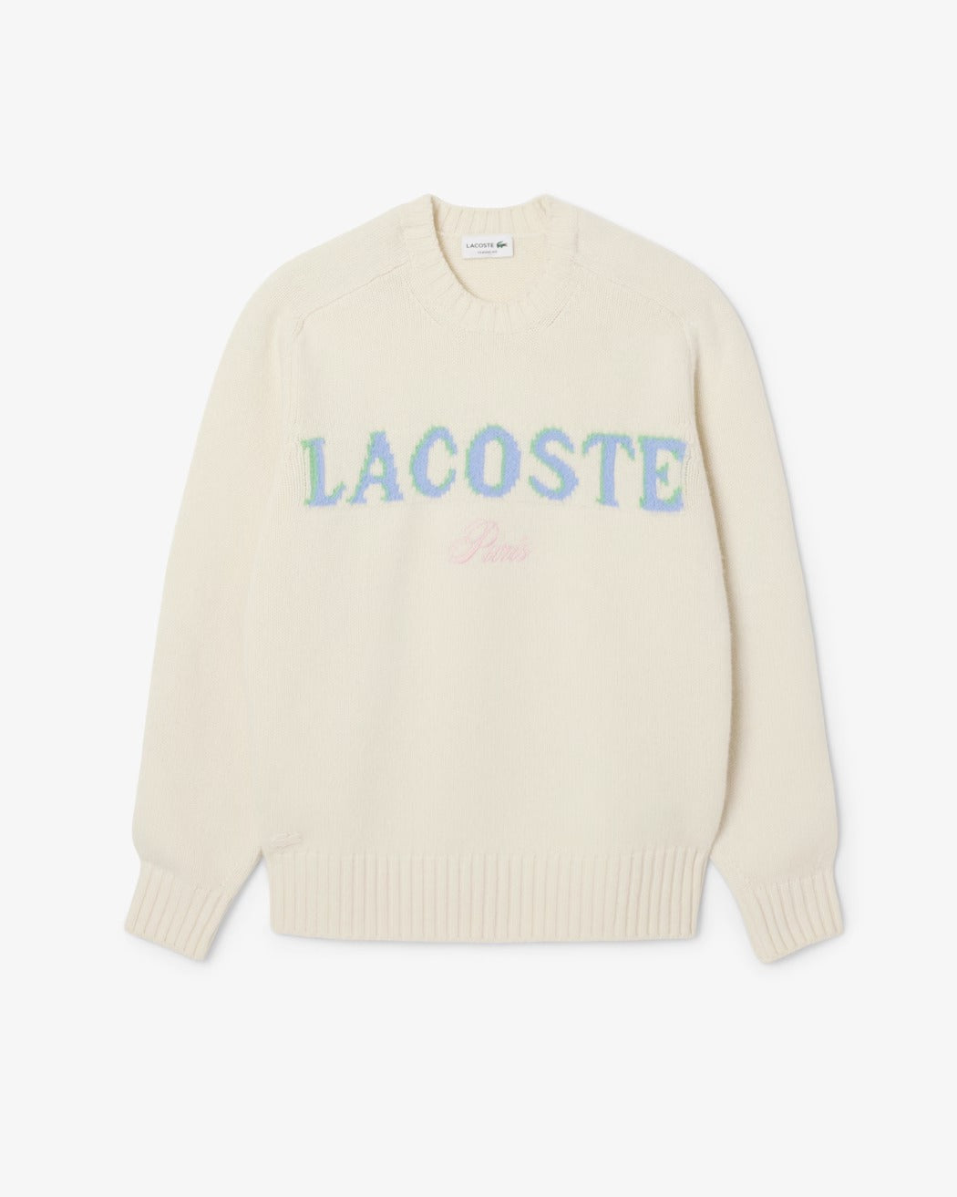 LACOSTE Pullover Uomo Lana Cardata Logo Jacquard-Bianco