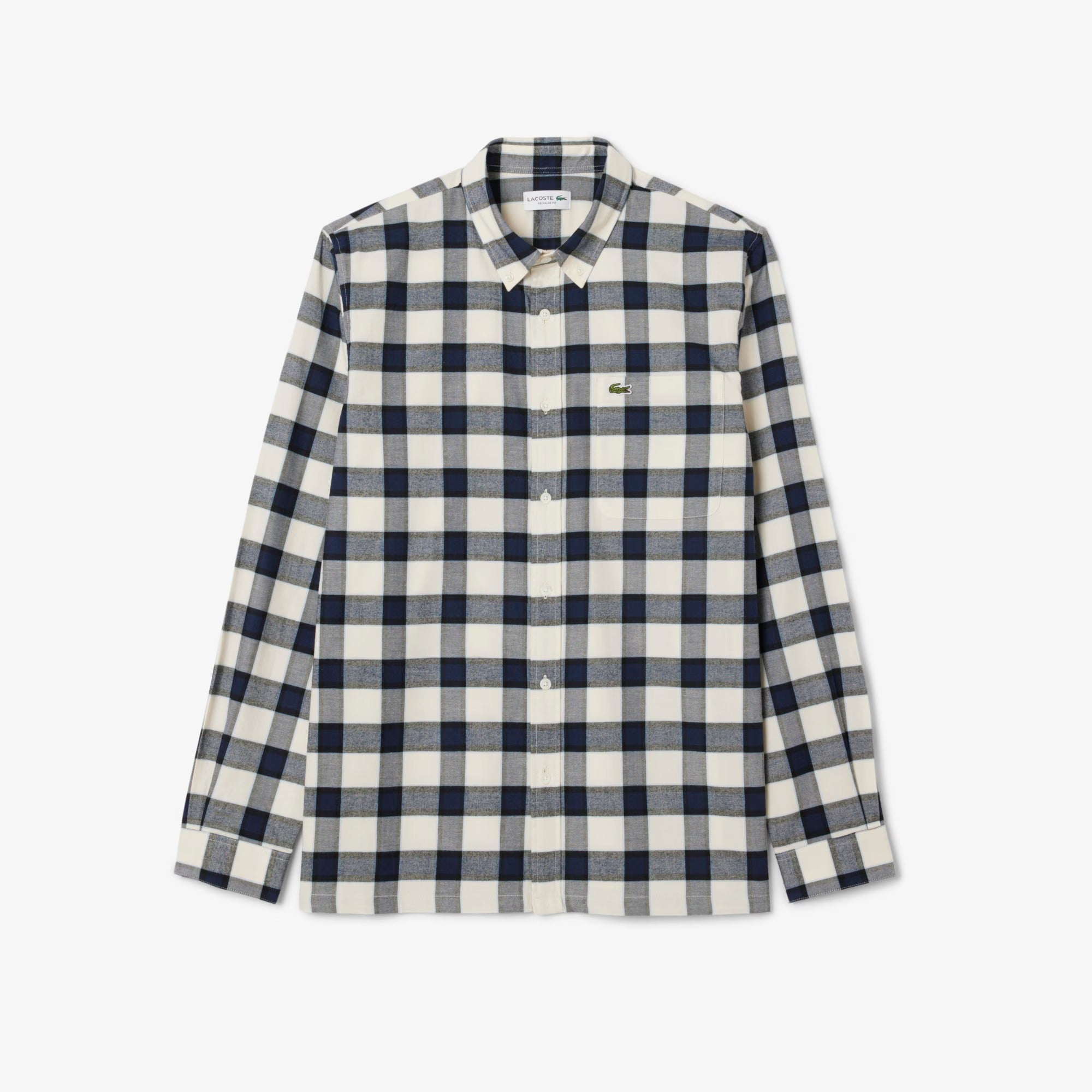 LACOSTE Camicia Uomo Flanella Quadri-Bianco Blu