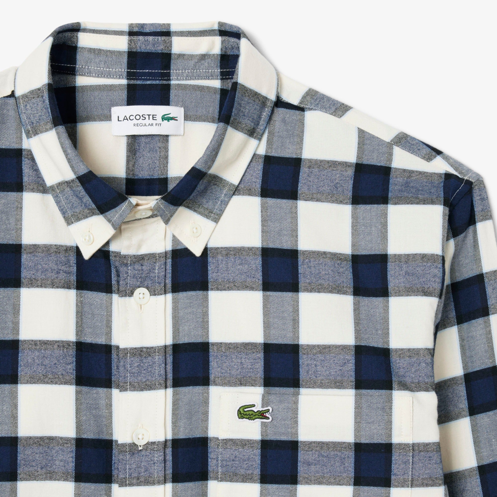 LACOSTE Camicia Uomo Flanella Quadri-Bianco Blu