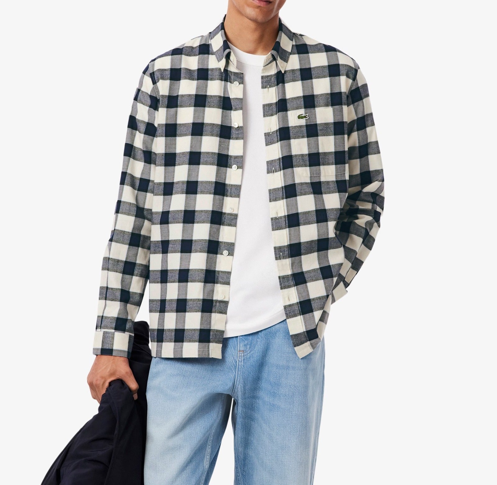 LACOSTE Camicia Uomo Flanella Quadri-Bianco Blu