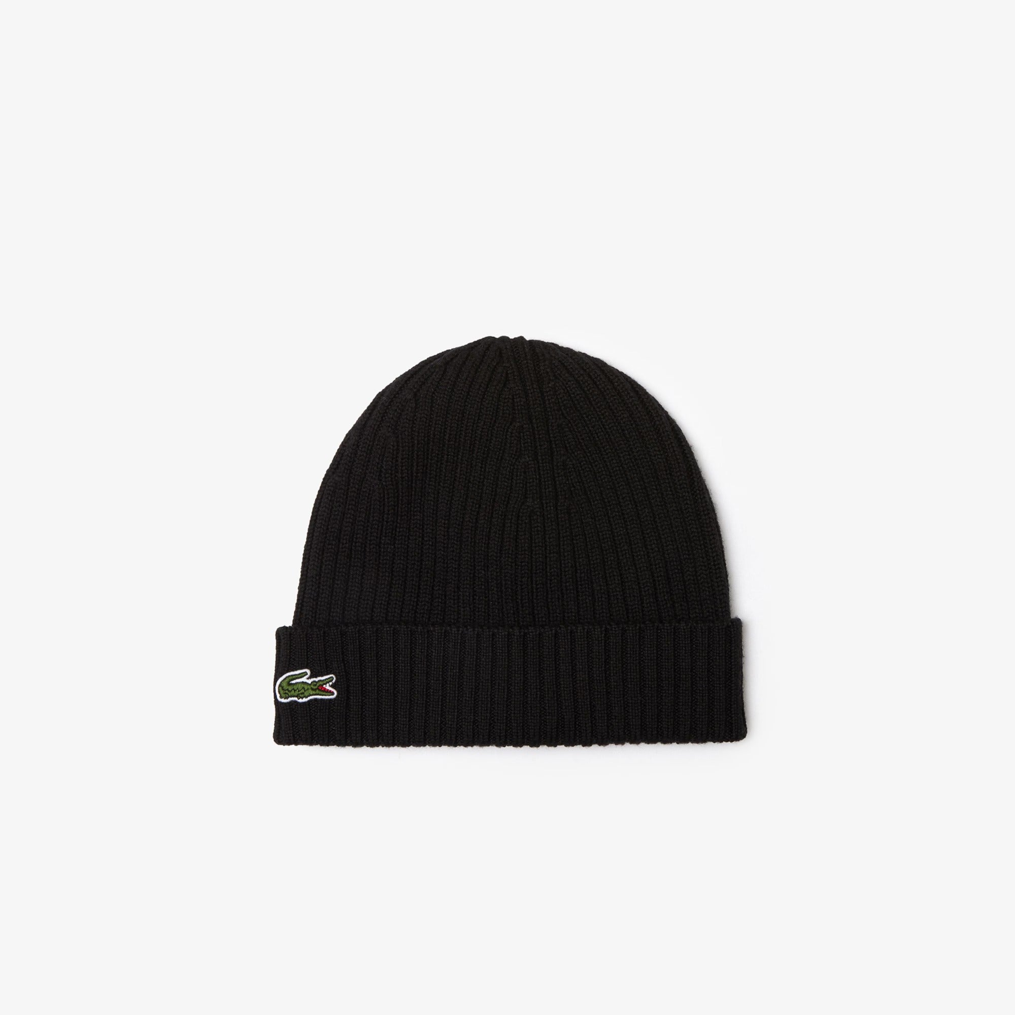 LACOSTE Berretto Unisex Lana Spazzolata Costine-Nero