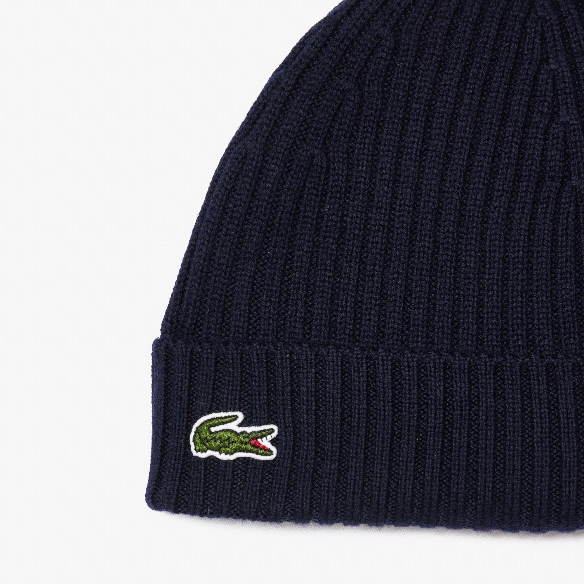 LACOSTE Berretto Unisex Lana Spazzolata Costine-Blu Navy