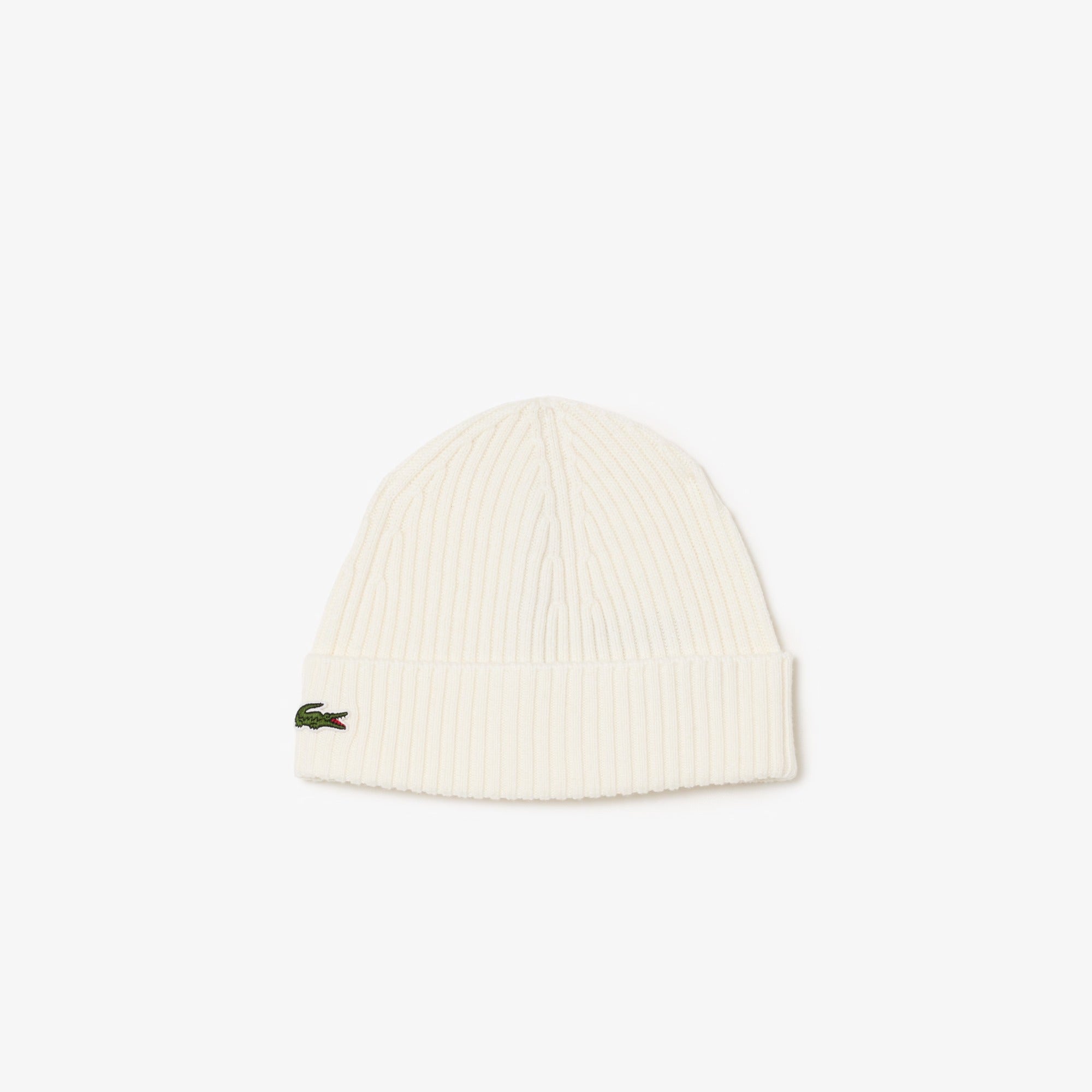 LACOSTE Berretto Unisex Lana Spazzolata Costine-Bianco