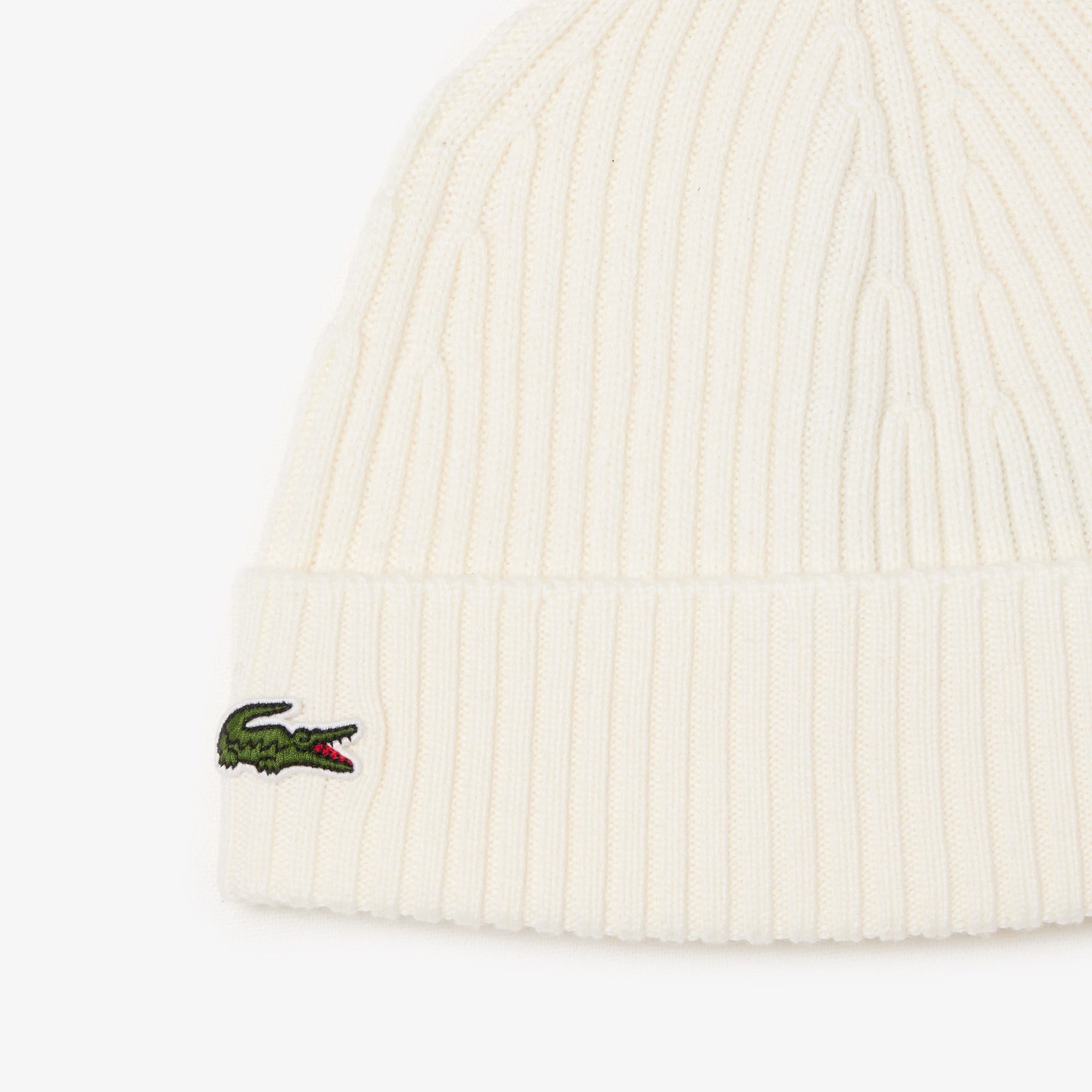 LACOSTE Berretto Unisex Lana Spazzolata Costine-Bianco