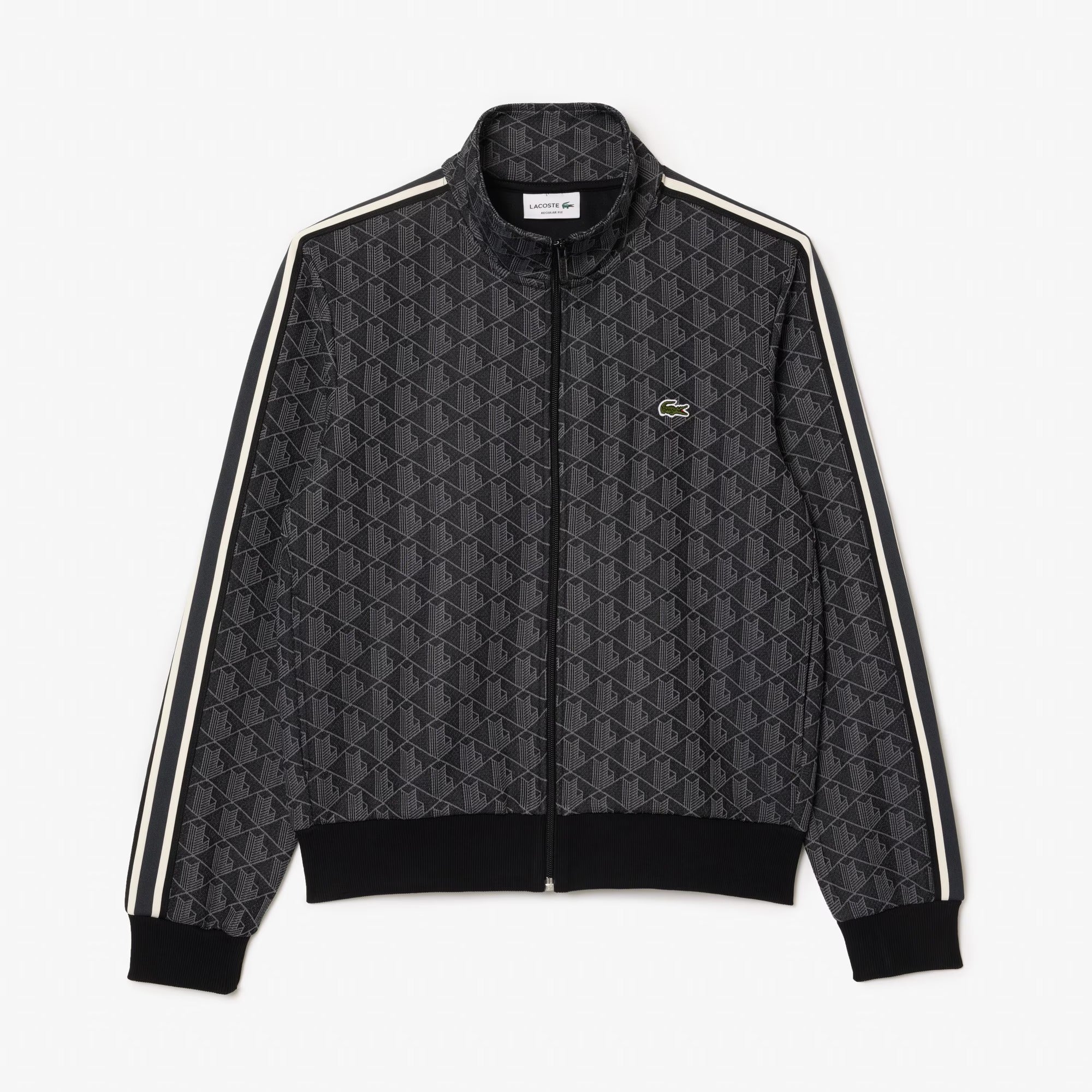 LACOSTE Felpa Uomo Jacquard Logo Zip-Nero Grigio