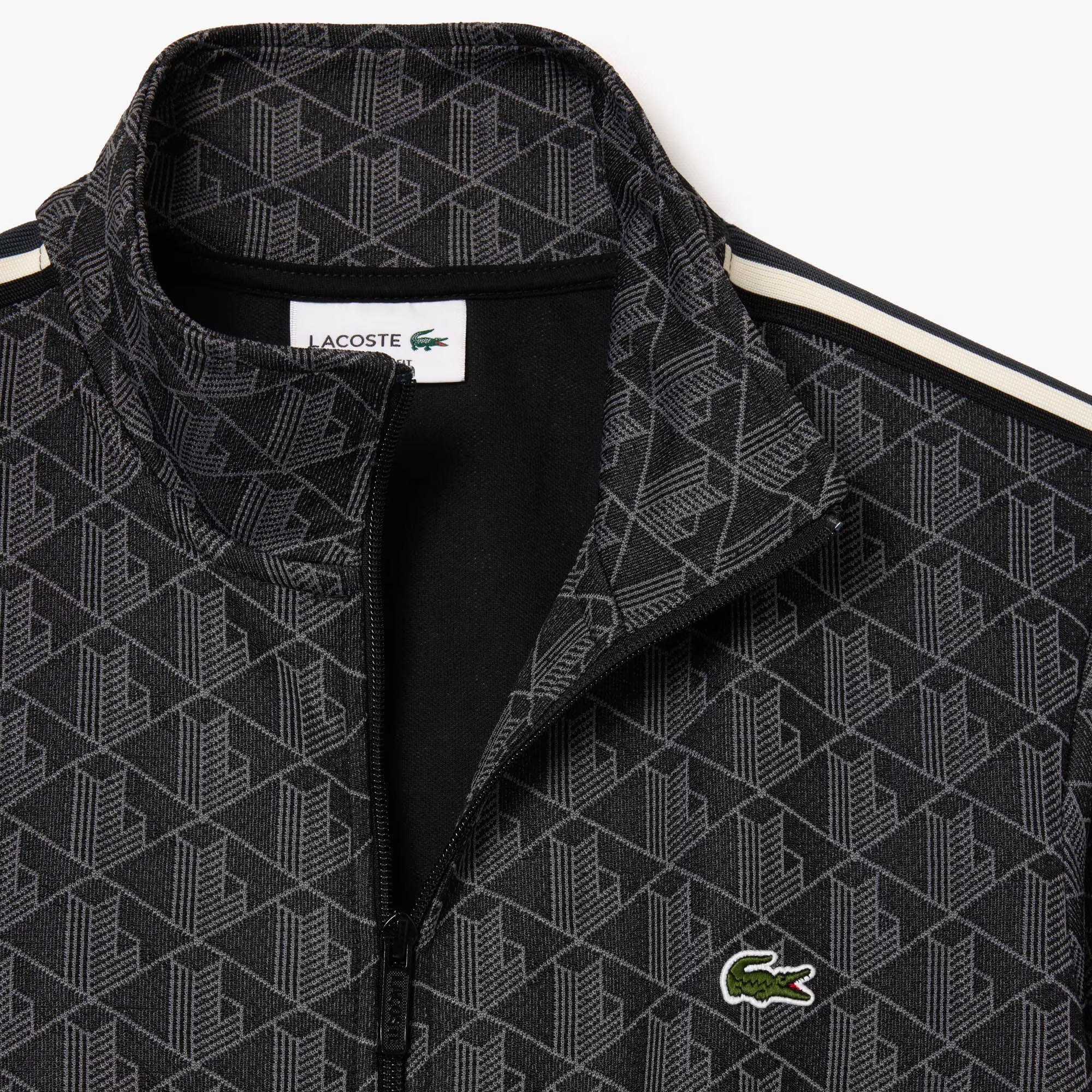 LACOSTE Felpa Uomo Jacquard Logo Zip-Nero Grigio