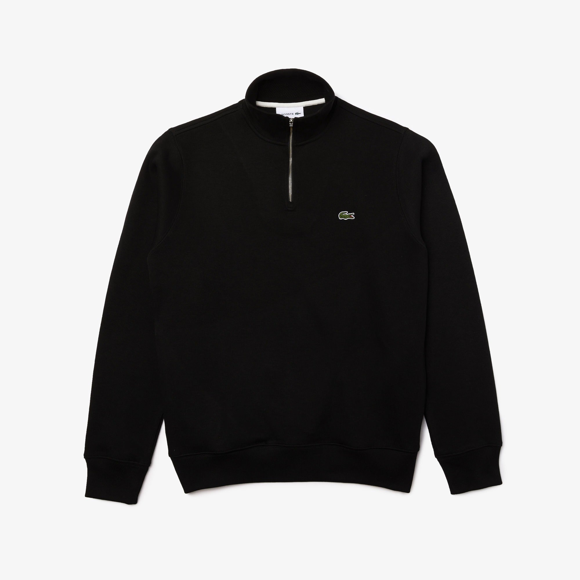 LACOSTE FELPA Uomo Interlock Cotone Mezza Zip-Nero