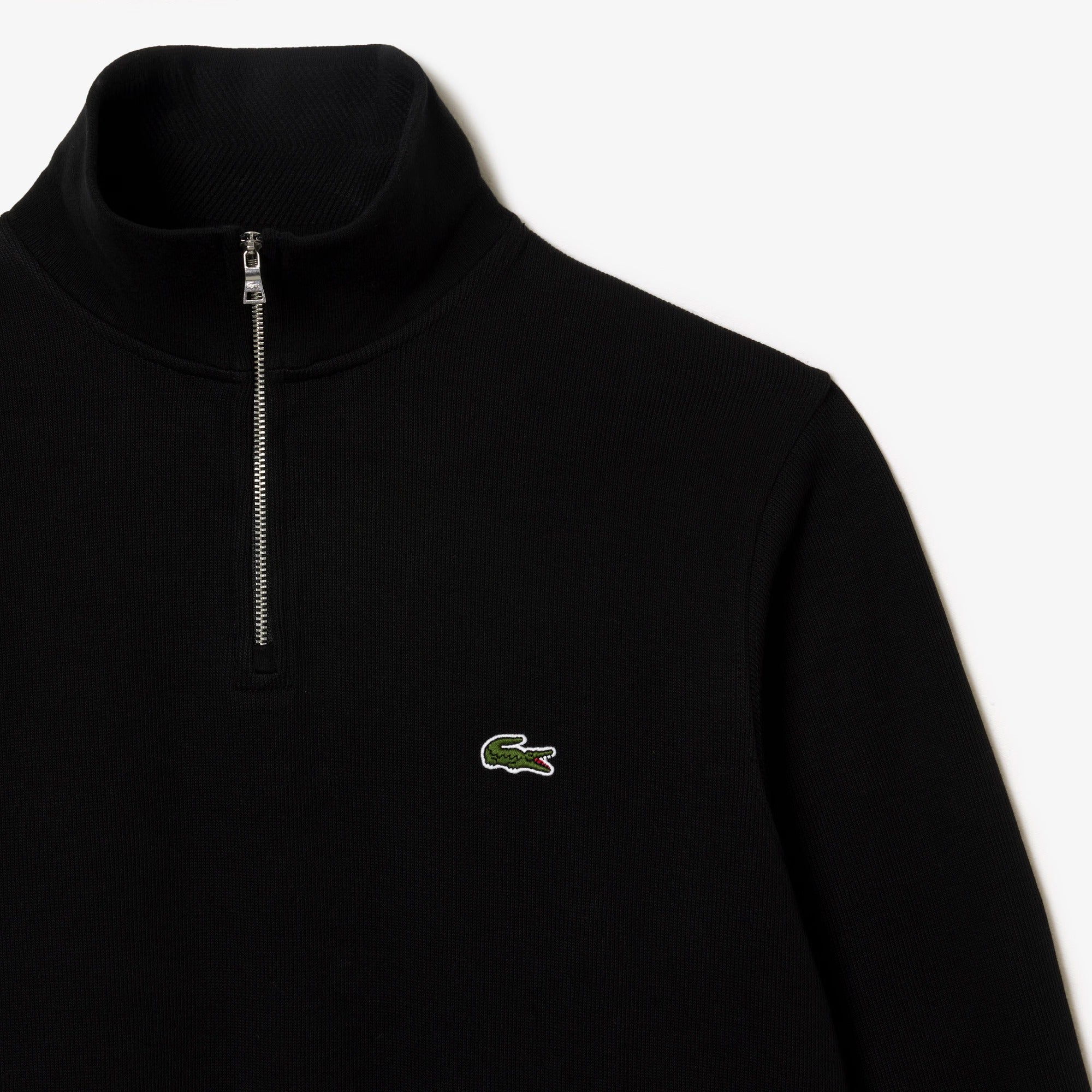LACOSTE FELPA Uomo Interlock Cotone Mezza Zip-Nero