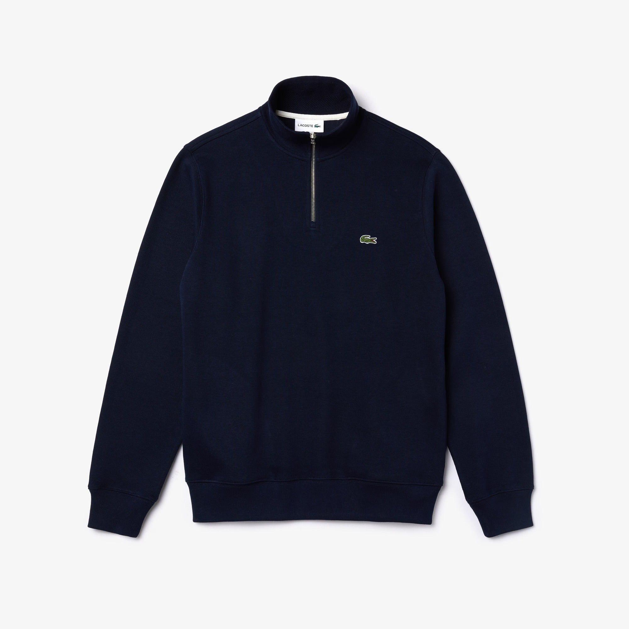 LACOSTE FELPA Uomo Interlock Cotone Mezza Zip-Blu Navy