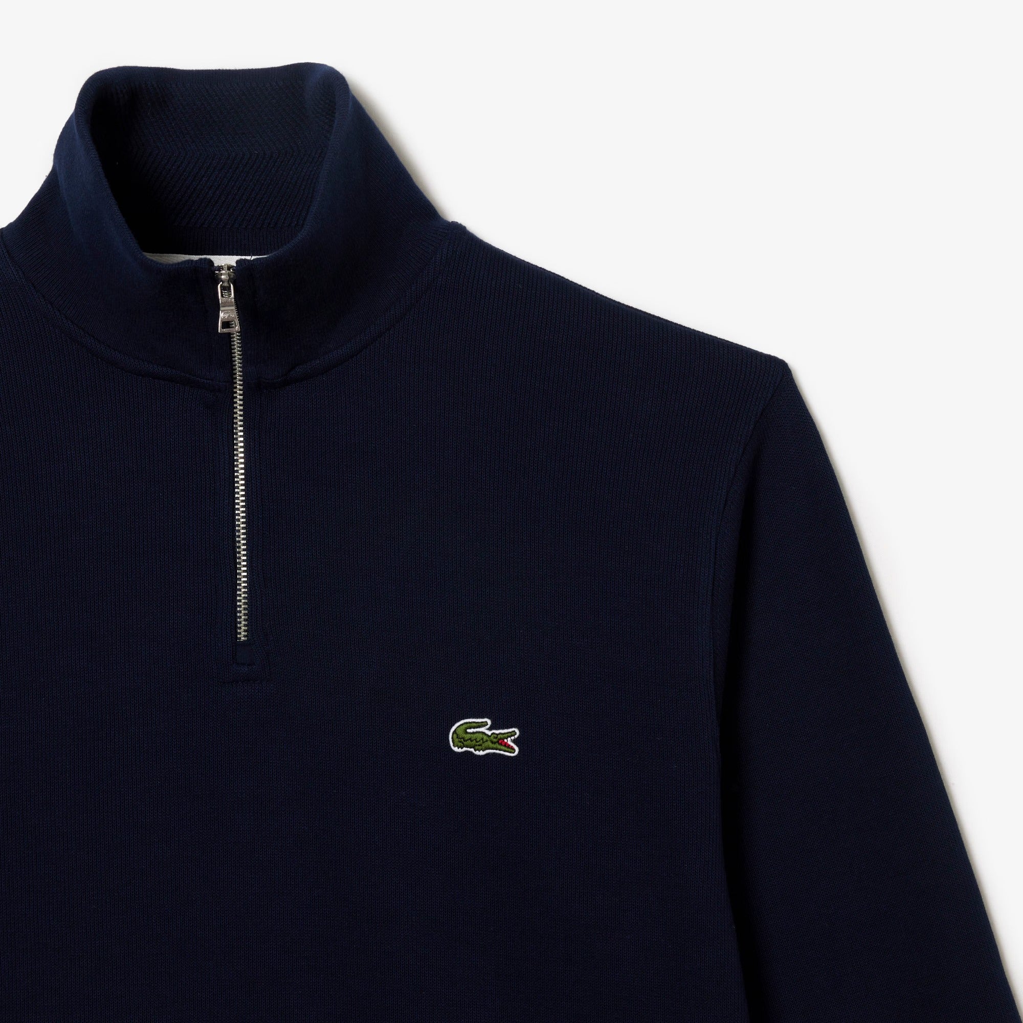 LACOSTE FELPA Uomo Interlock Cotone Mezza Zip-Blu Navy