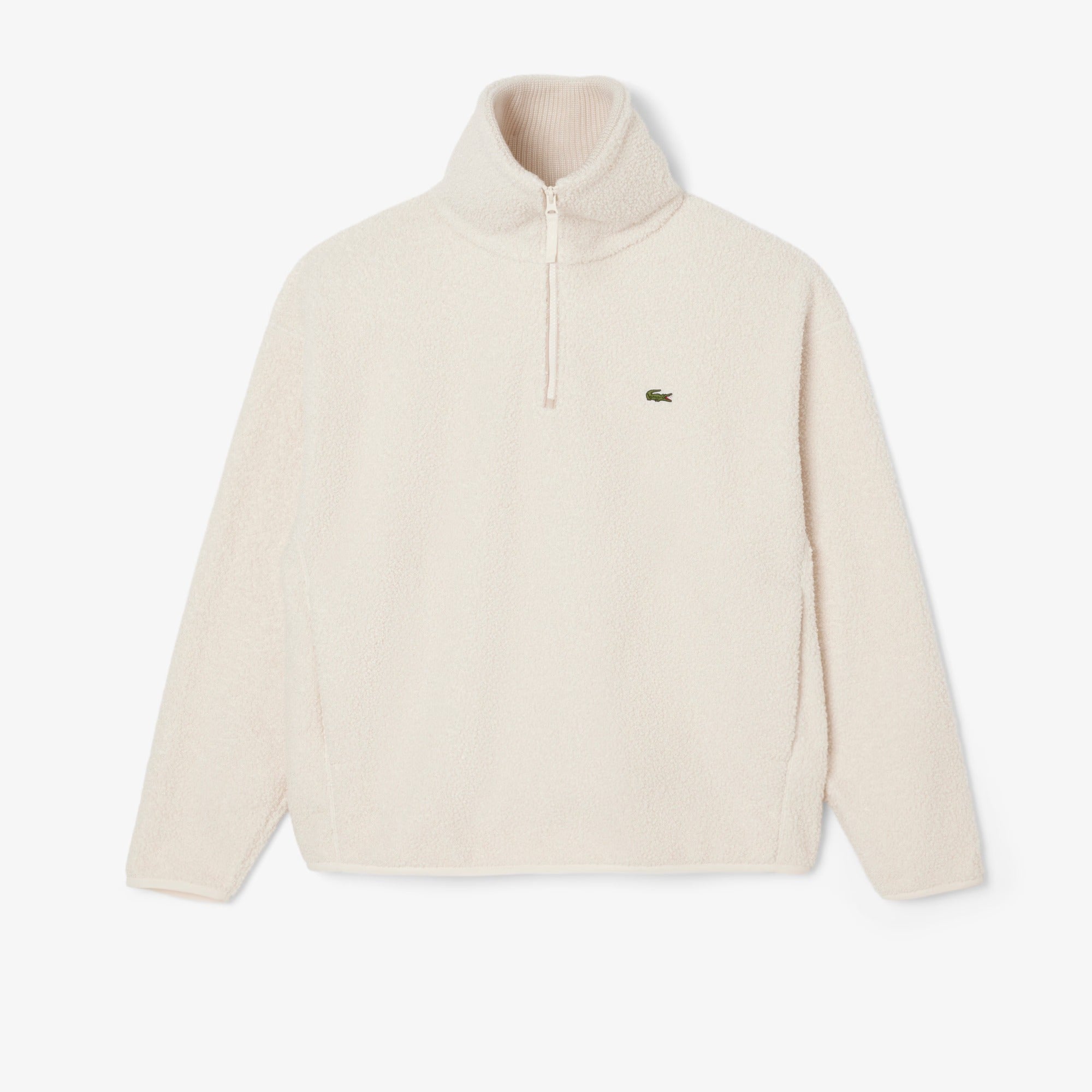 LACOSTE Felpa Uomo Sherpa Mezza Zip-Bianco