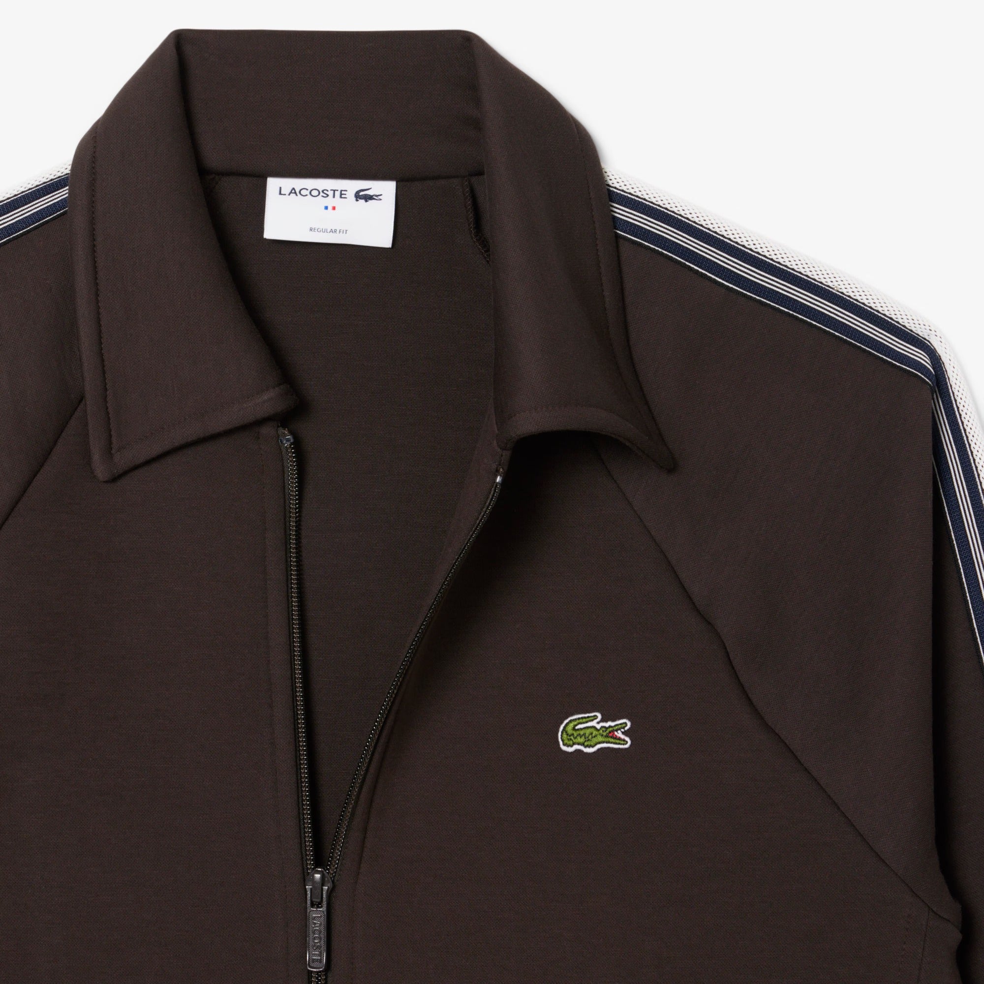 LACOSTE Felpa Uomo Misto Cotone Zip Bande-Marrone