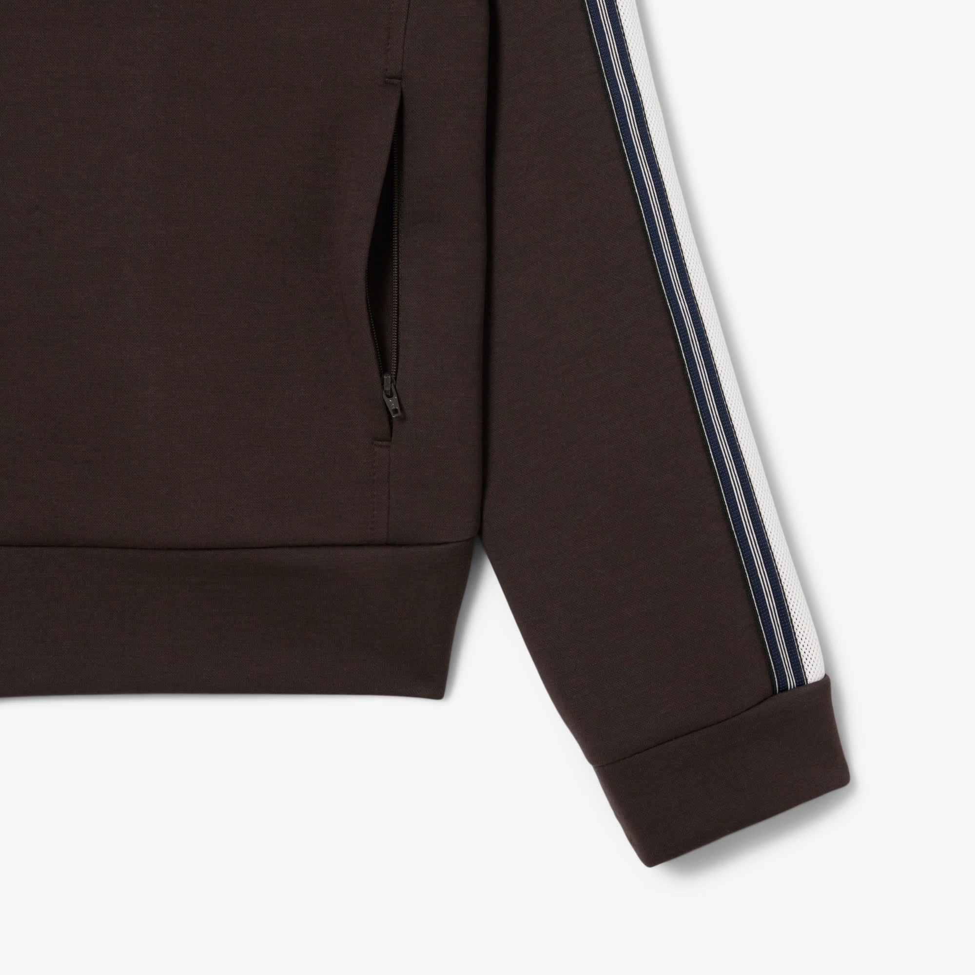 LACOSTE Felpa Uomo Misto Cotone Zip Bande-Marrone