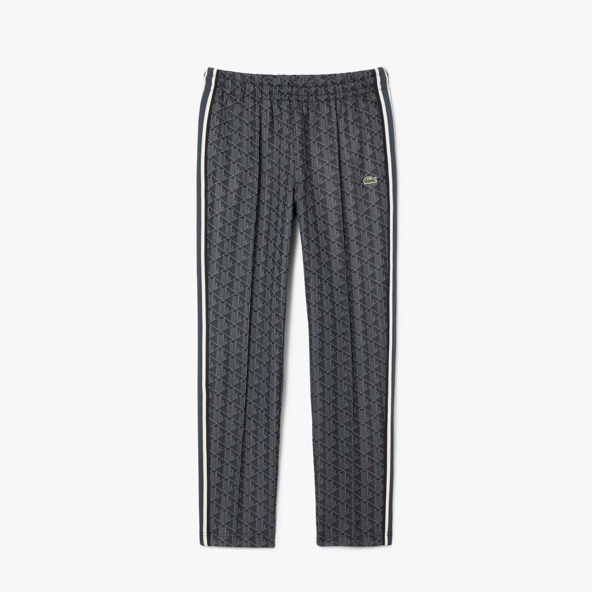 LACOSTE Pantalone Tuta Uomo Jacquard Logo-Nero Grigio