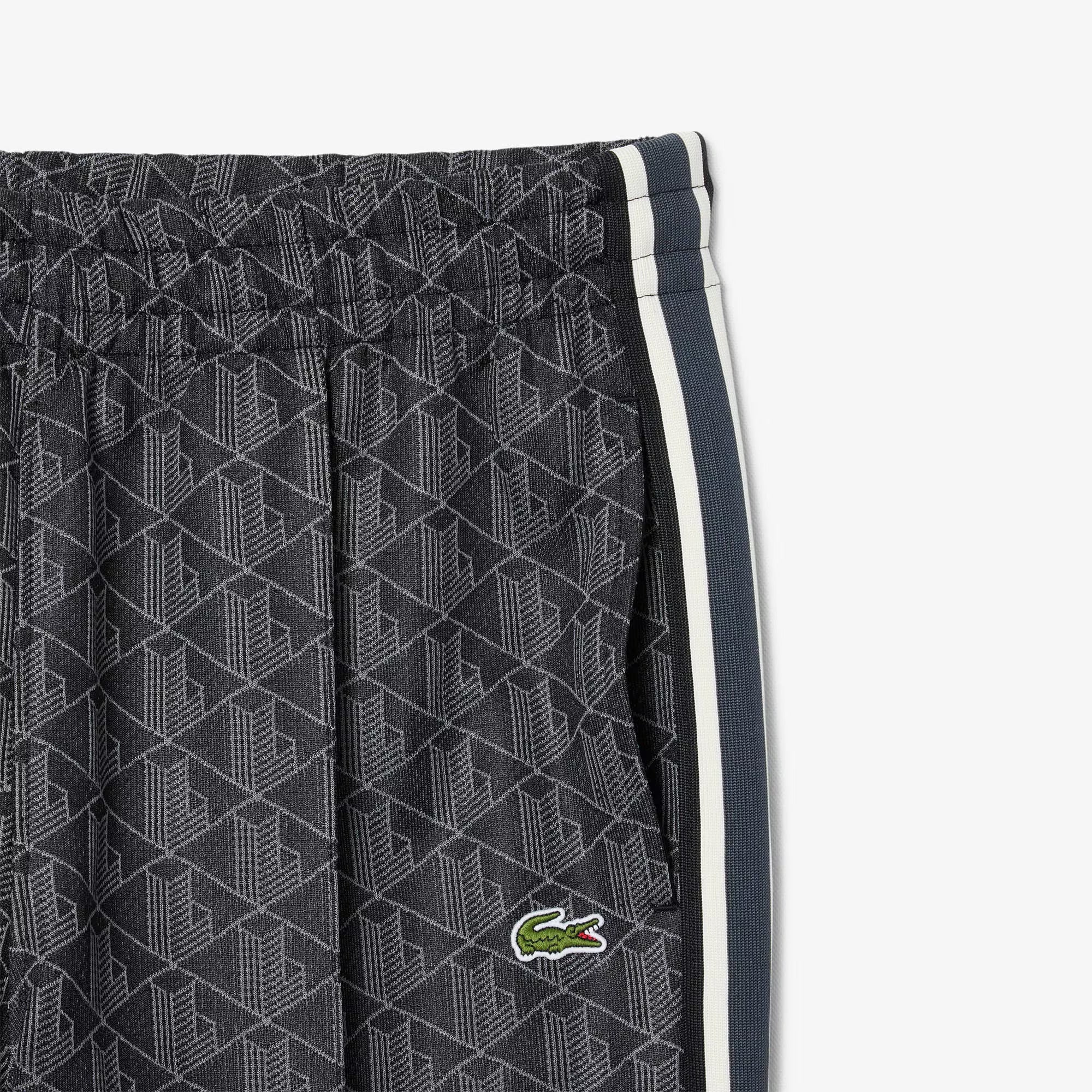 LACOSTE Pantalone Tuta Uomo Jacquard Logo-Nero Grigio