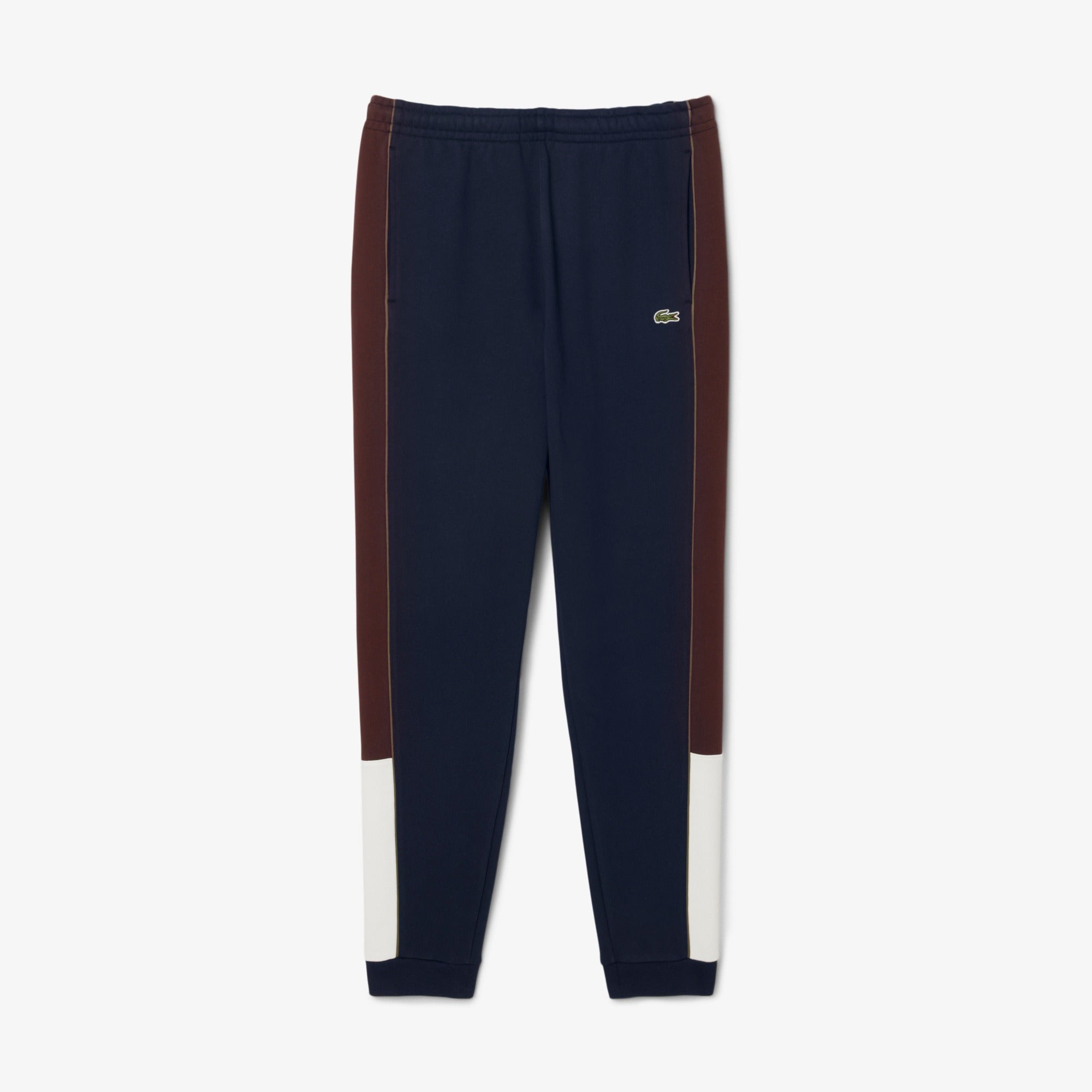 LACOSTE Pantalone Tuta Uomo Color Block Tapered Fit-Blu Navy Bianco Marrone